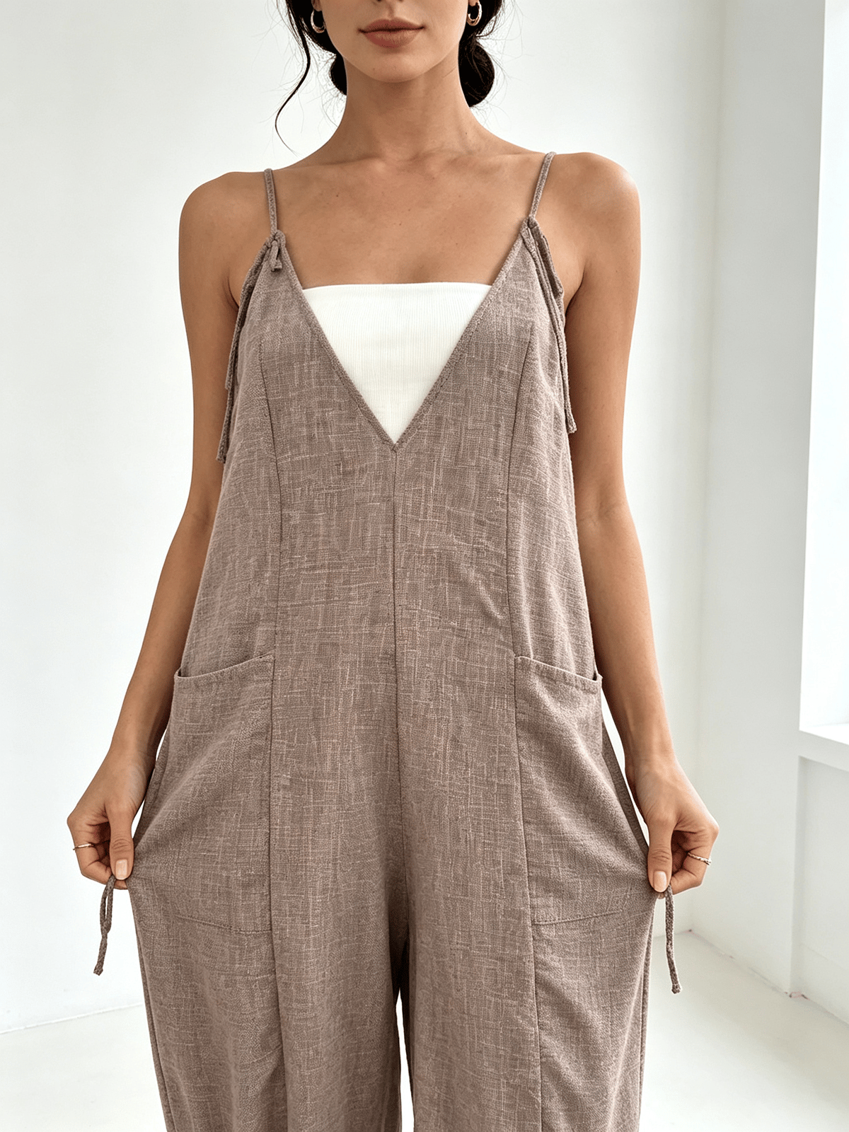 Brown Solid Jumpsuit