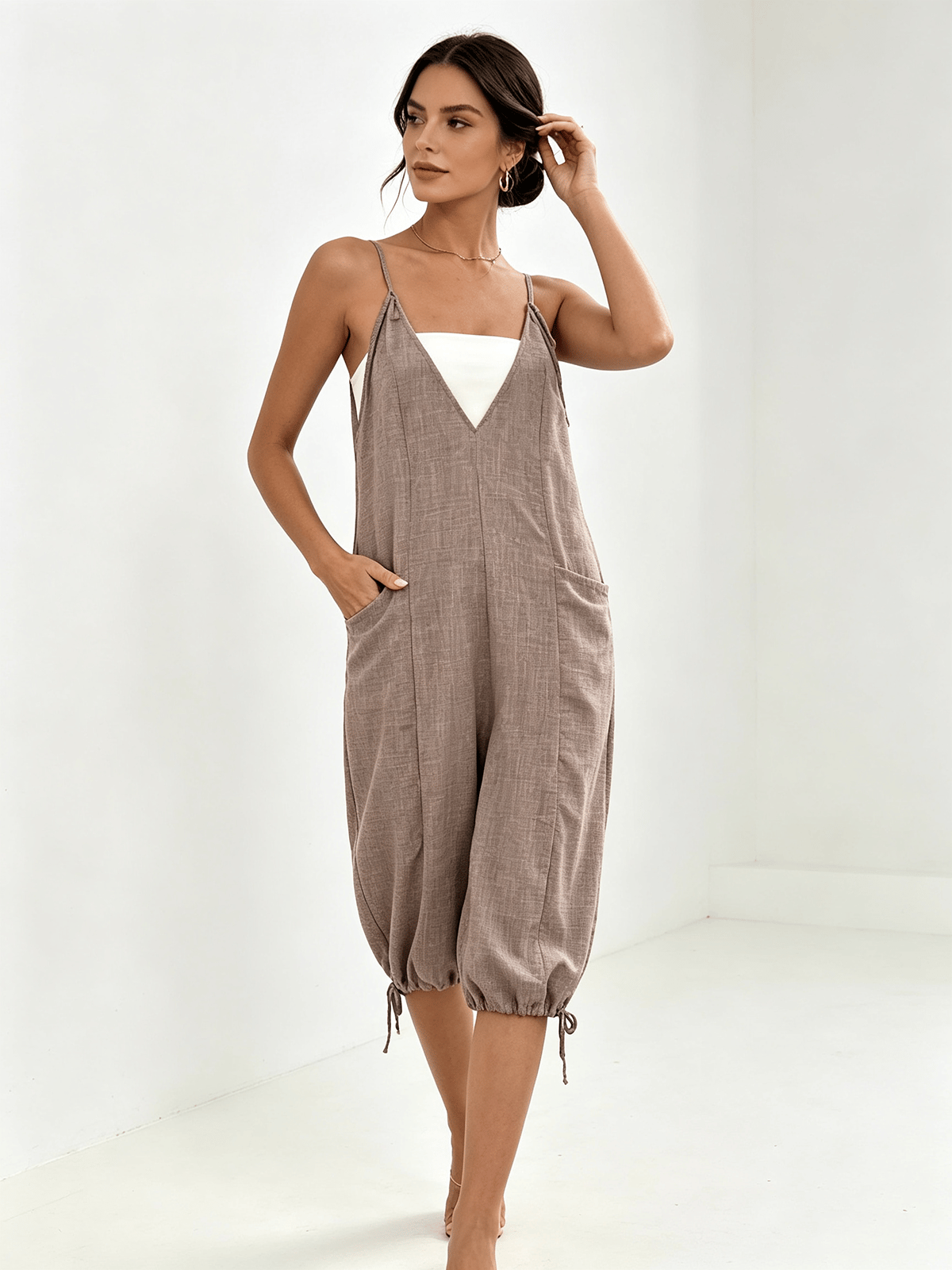Brown Solid Jumpsuit