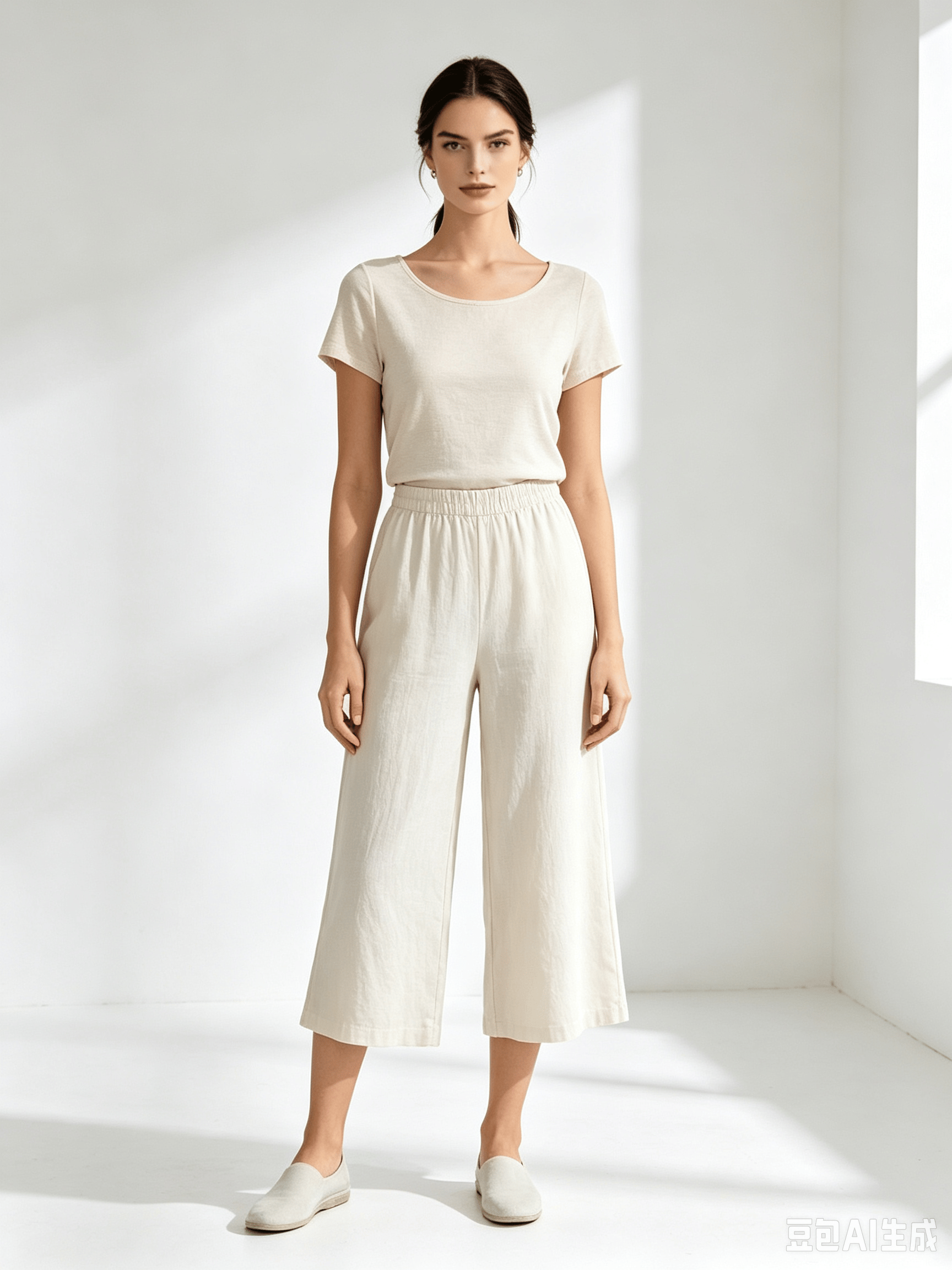 Beige Solid Relaxed Trousers