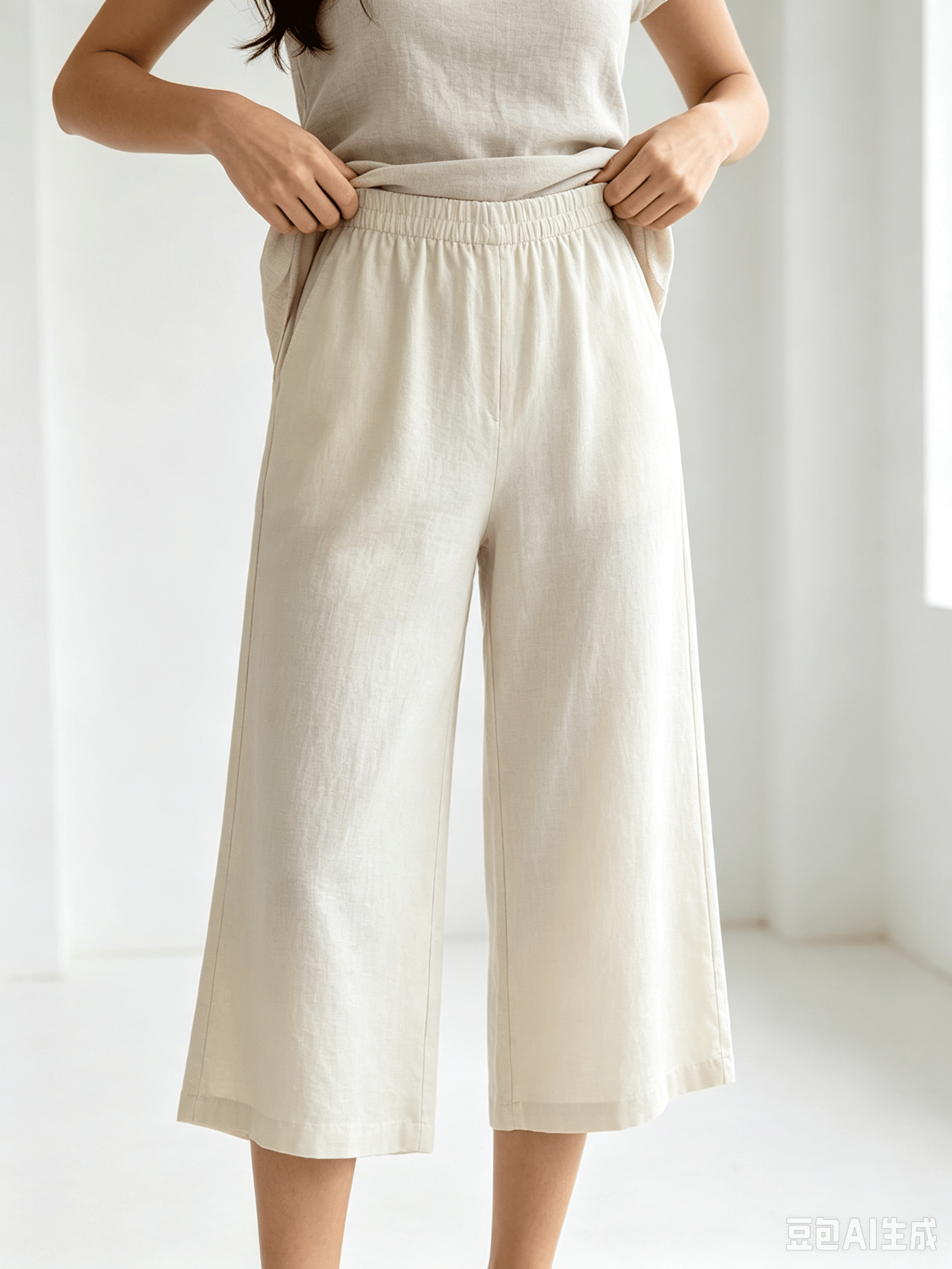 Beige Solid Relaxed Trousers