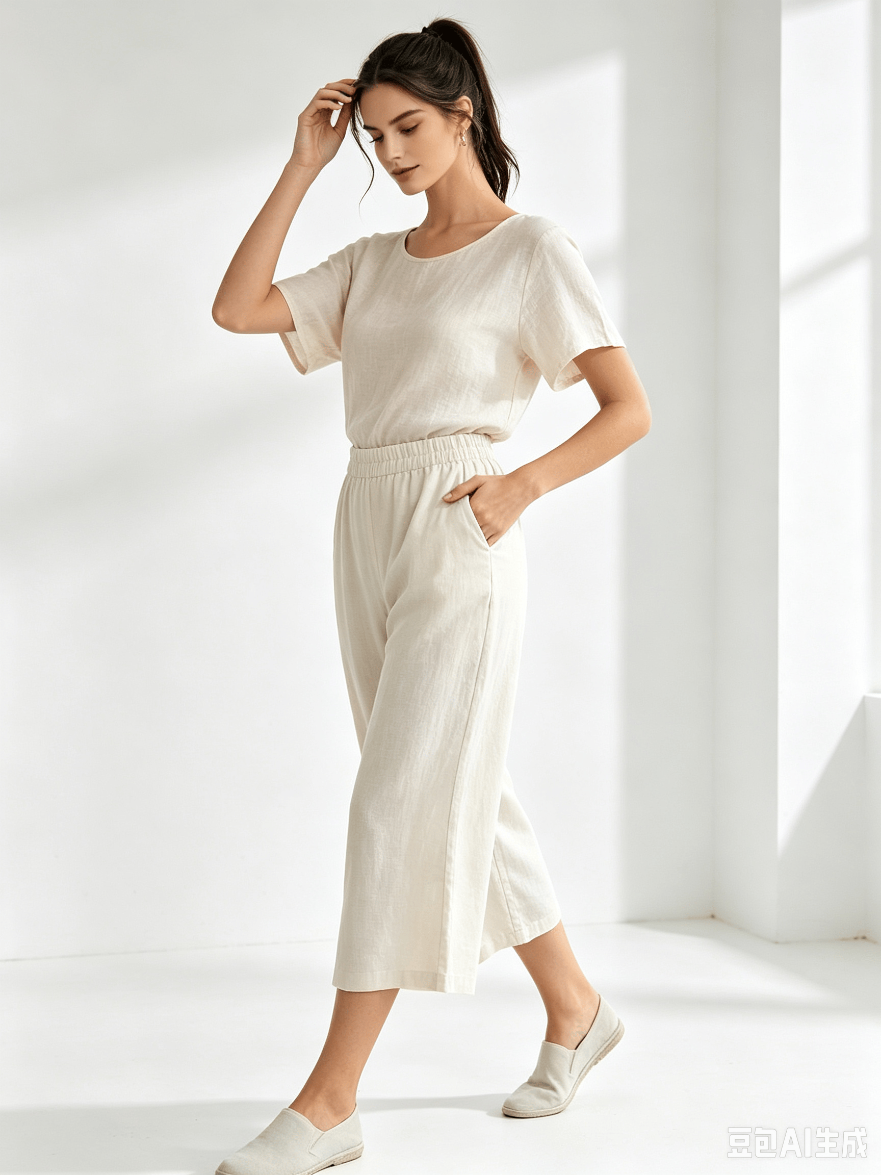Beige Solid Relaxed Trousers