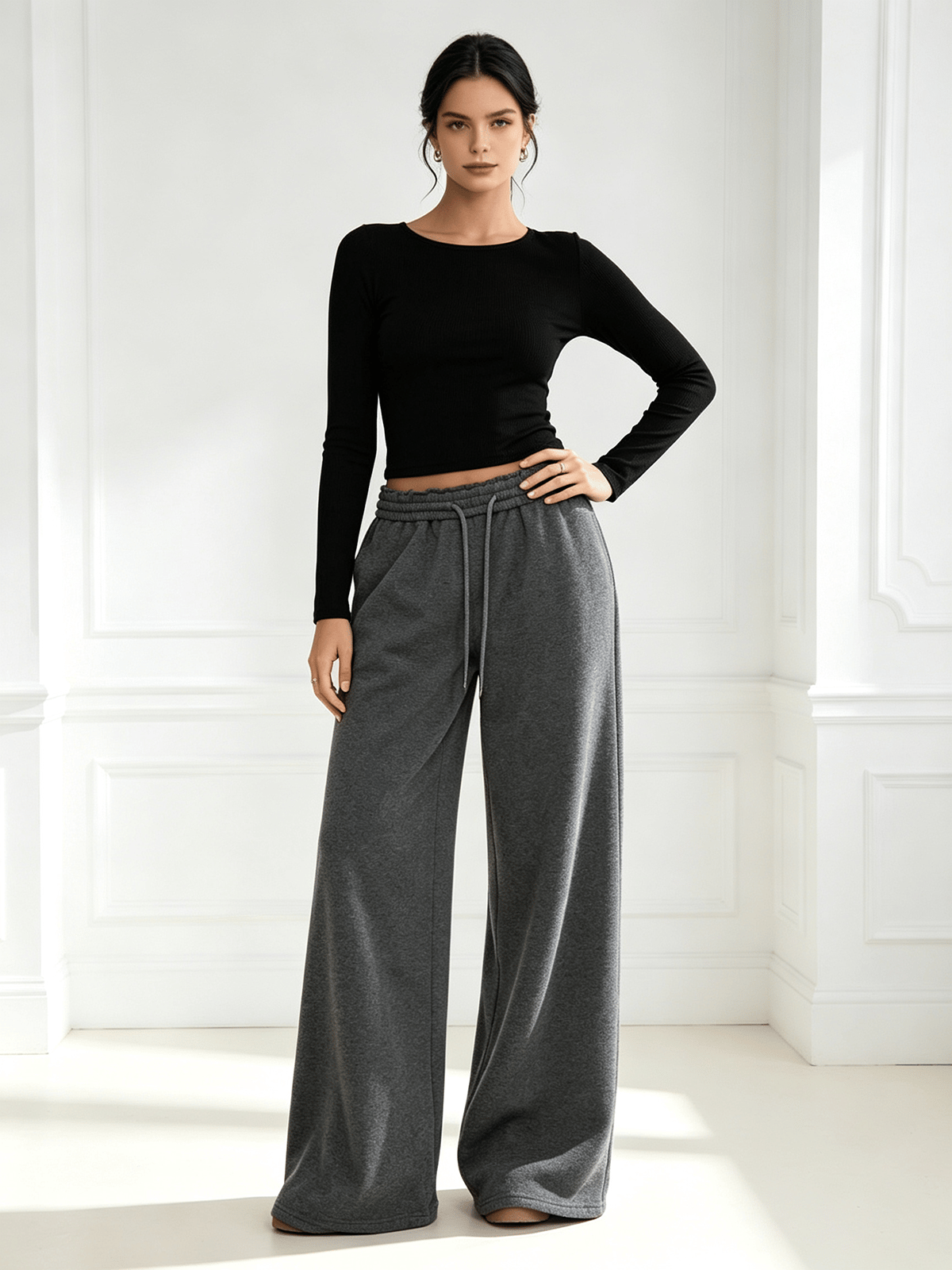 Charcoal Solid Relaxed Trousers