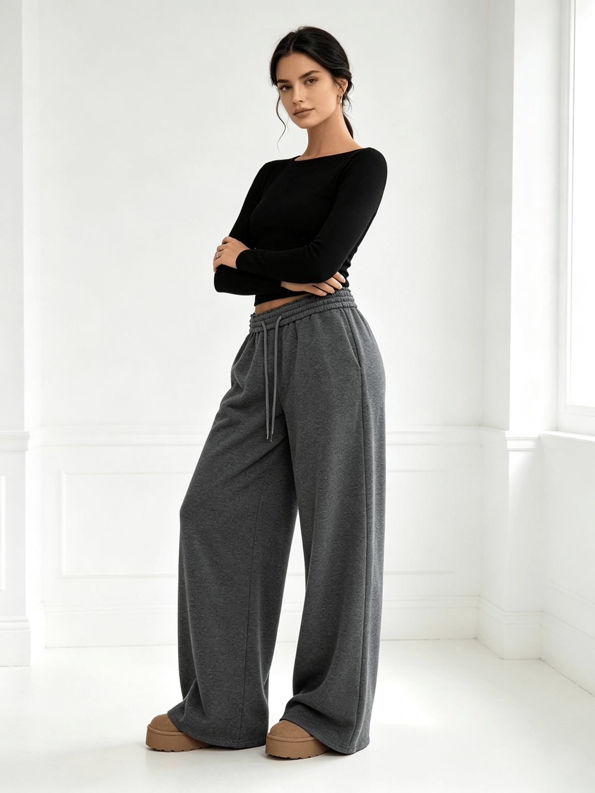 Charcoal Solid Relaxed Trousers