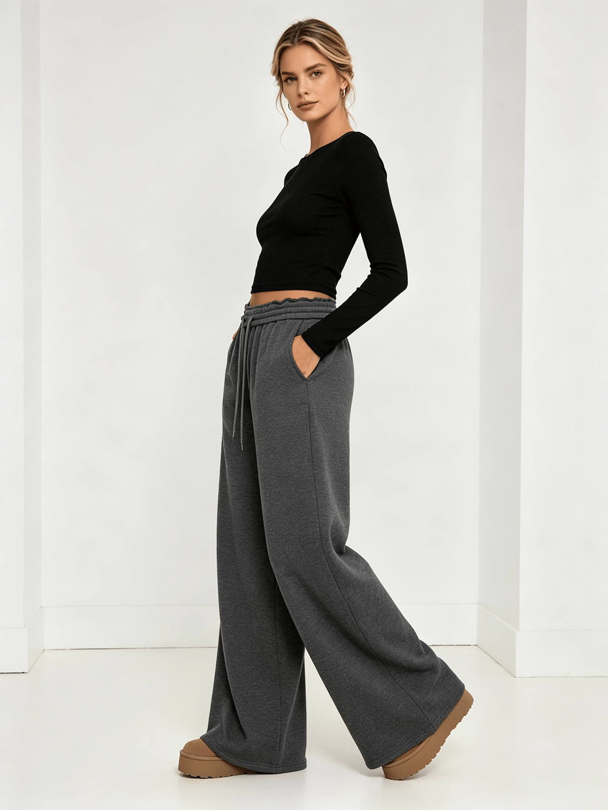 Charcoal Solid Relaxed Trousers