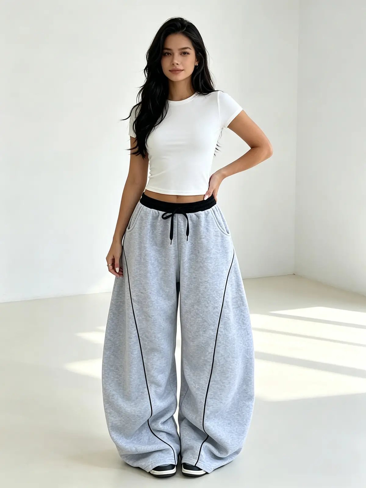 Grey Solid Oversized Trousers