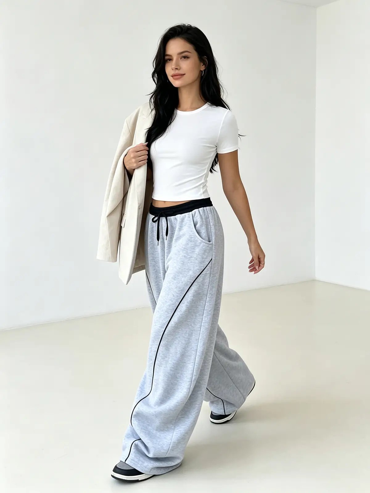 Grey Solid Oversized Trousers