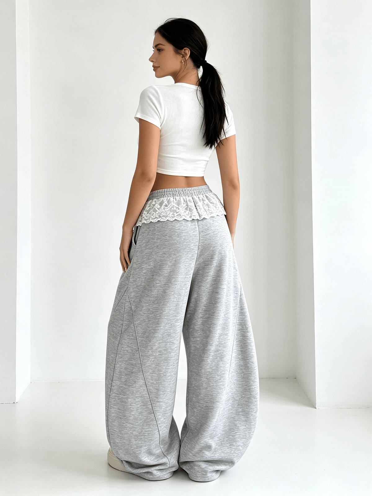 Grey Solid Oversized Trousers