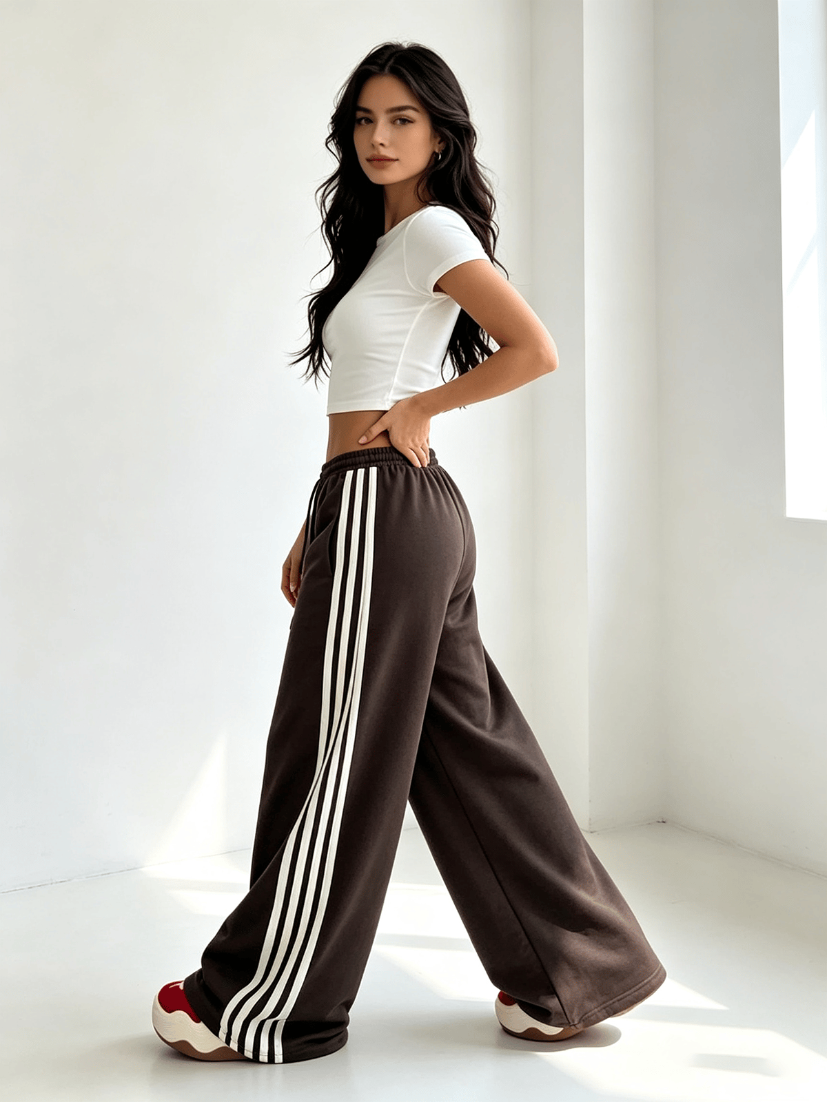 Coffee Brown Printed Oversized Trousers