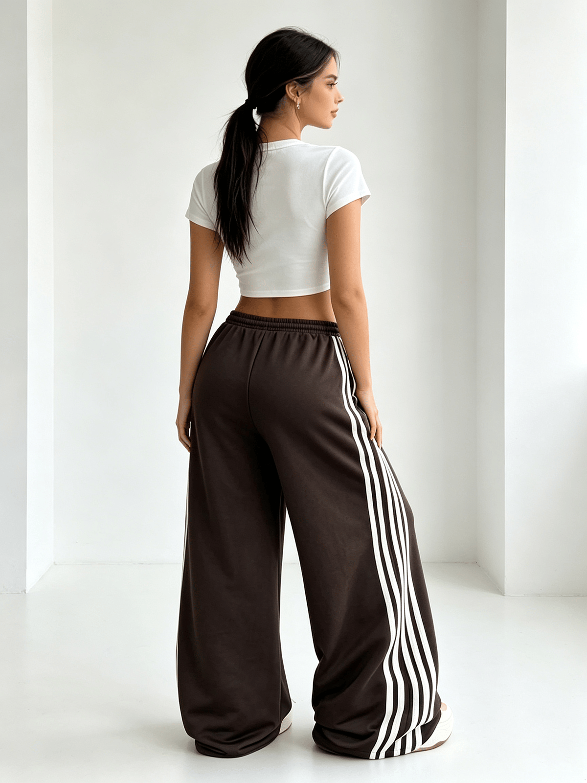 Coffee Brown Printed Oversized Trousers