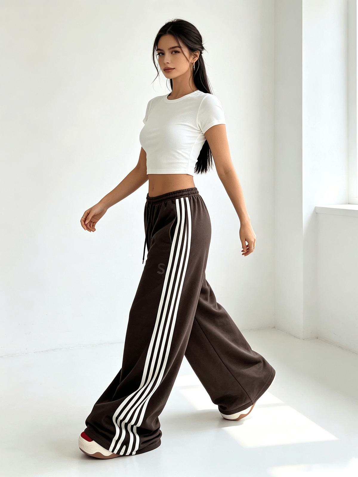 Coffee Brown Printed Oversized Trousers