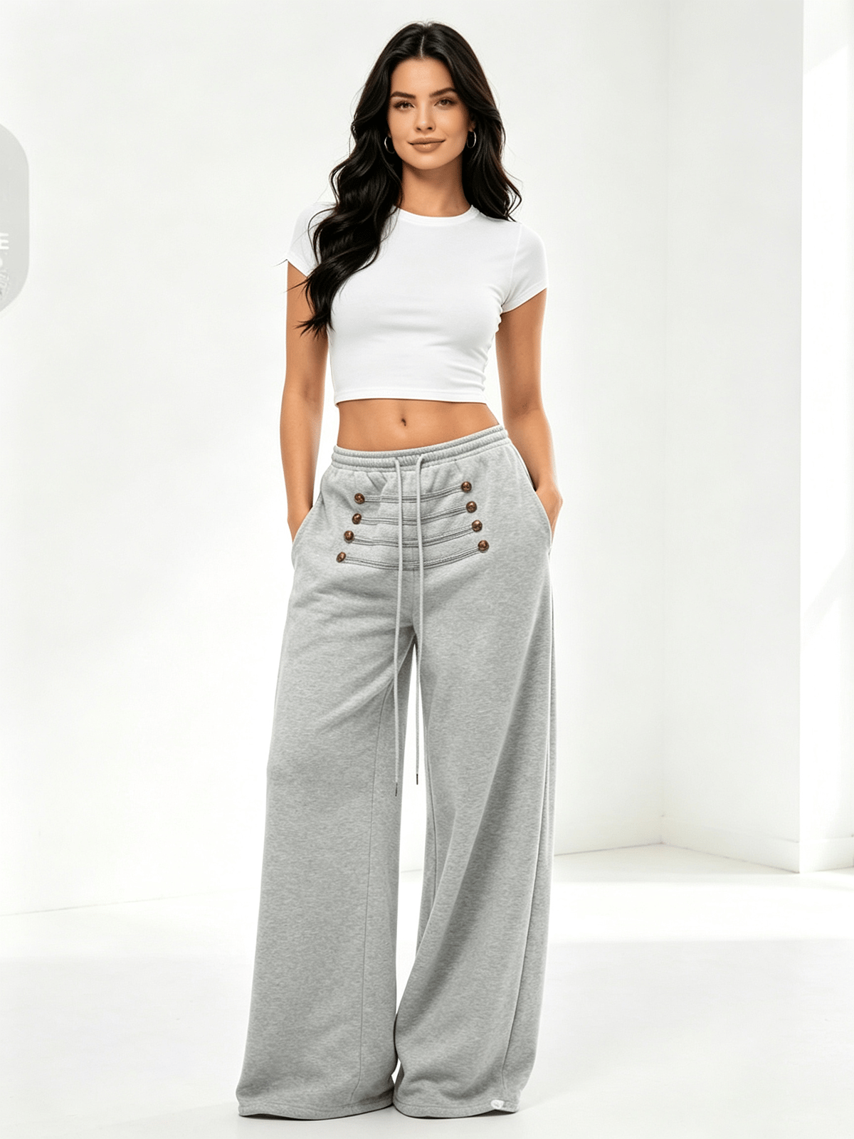 Grey Solid Oversized Trousers