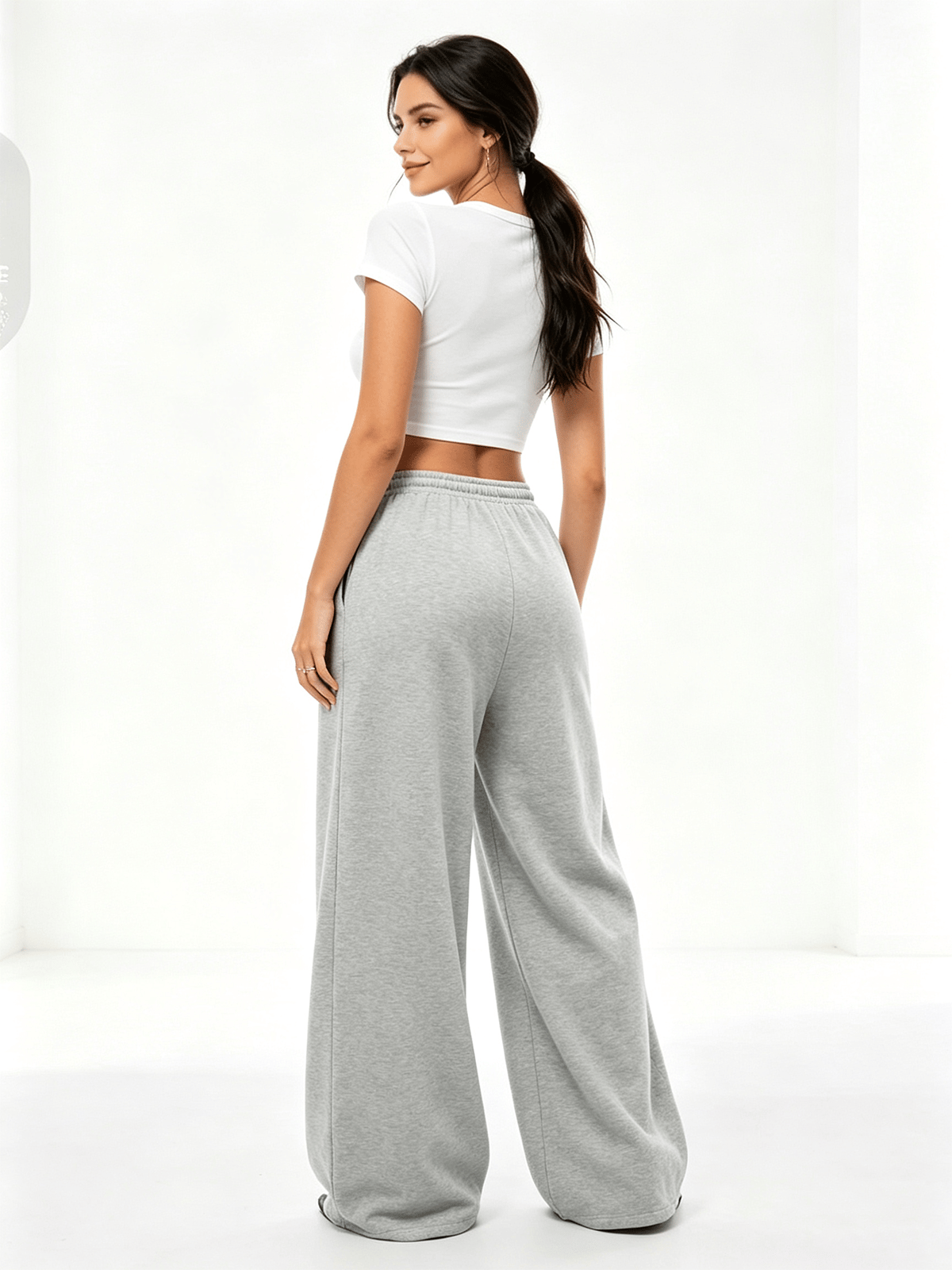 Grey Solid Oversized Trousers