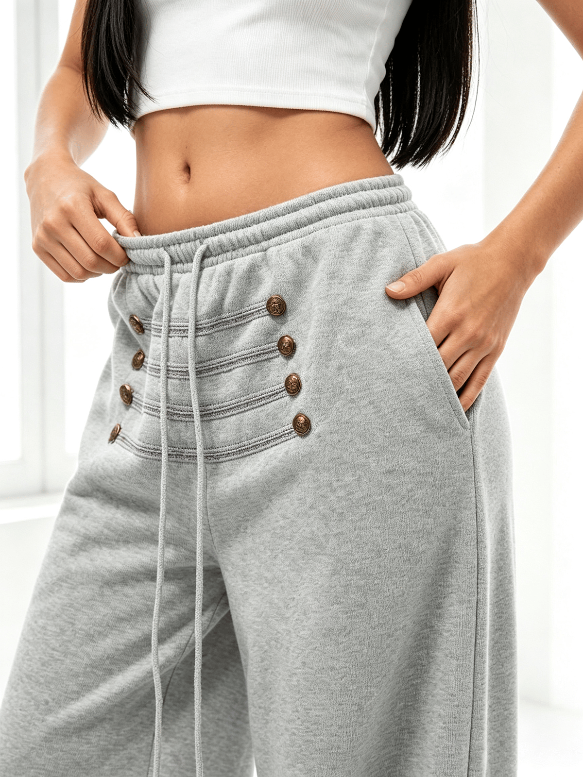 Grey Solid Oversized Trousers