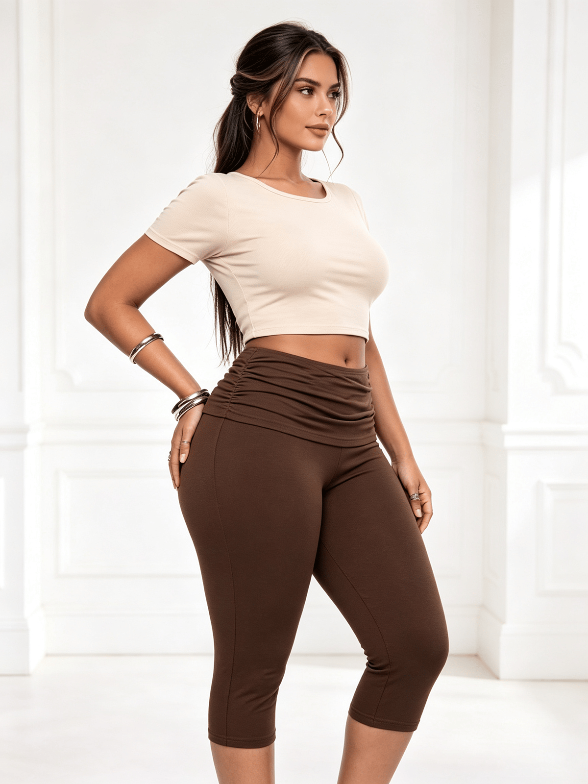 Brown Solid Slim Pants