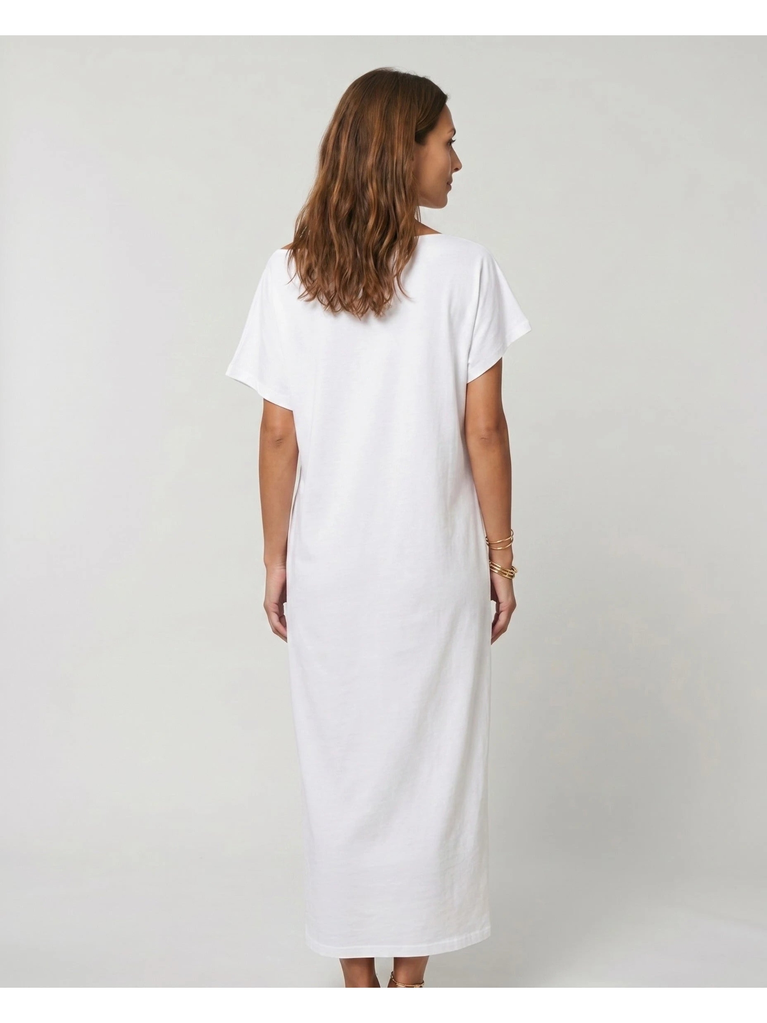 White Maxi Shift Dress with Short Sleeves