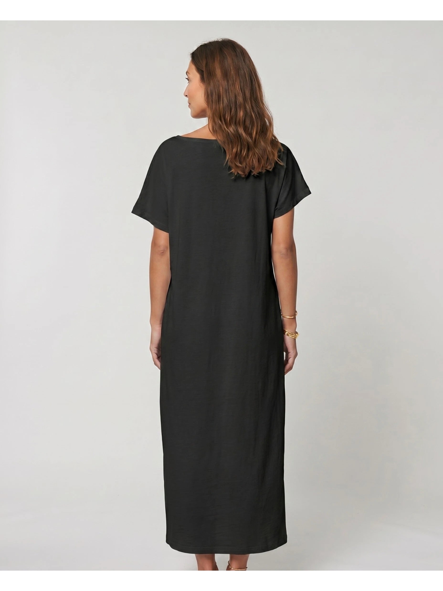 Black Maxi Shift Dress with Short Sleeves
