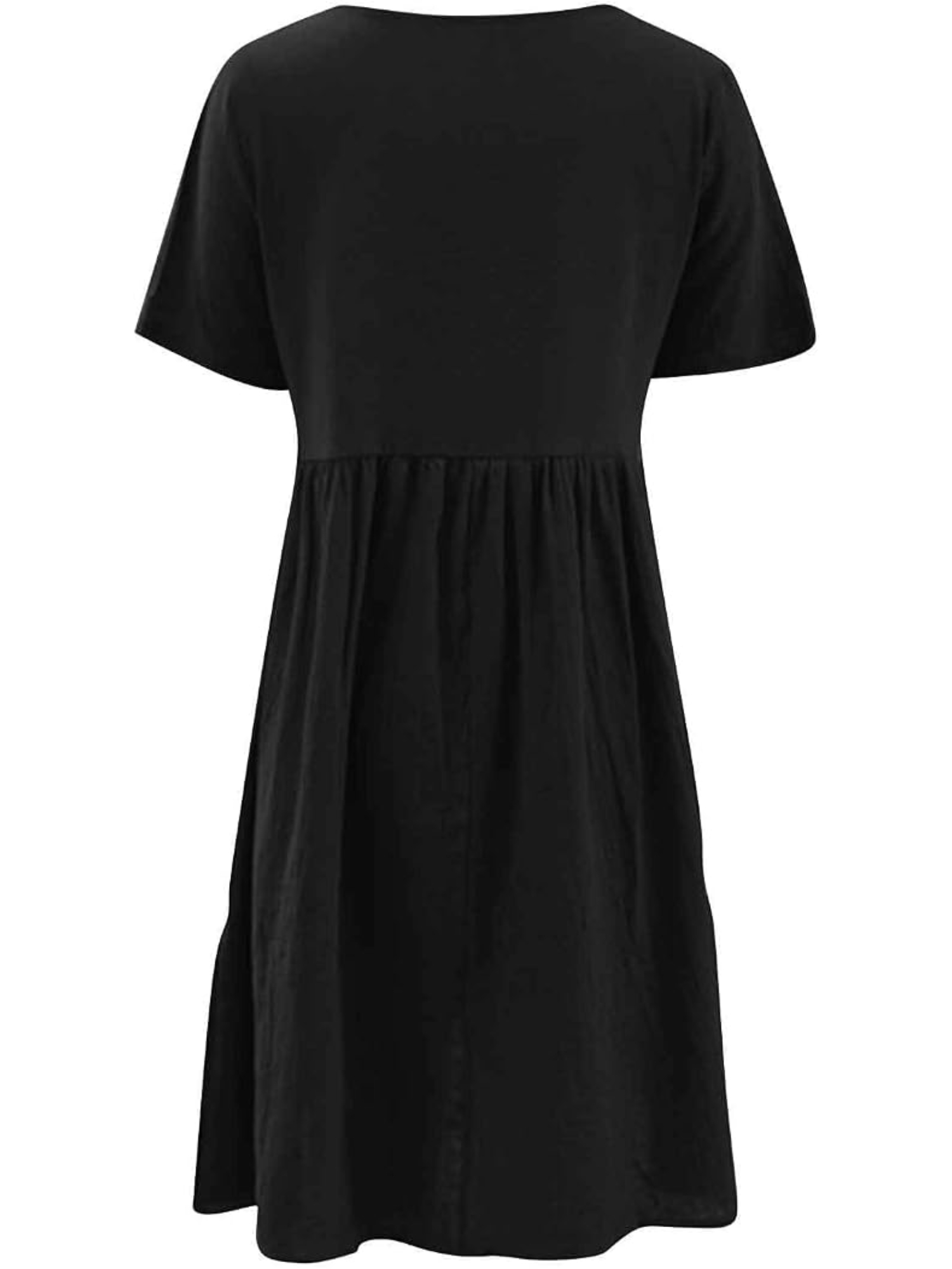 Black Plain Midi Smock Dress with Short Sleeves