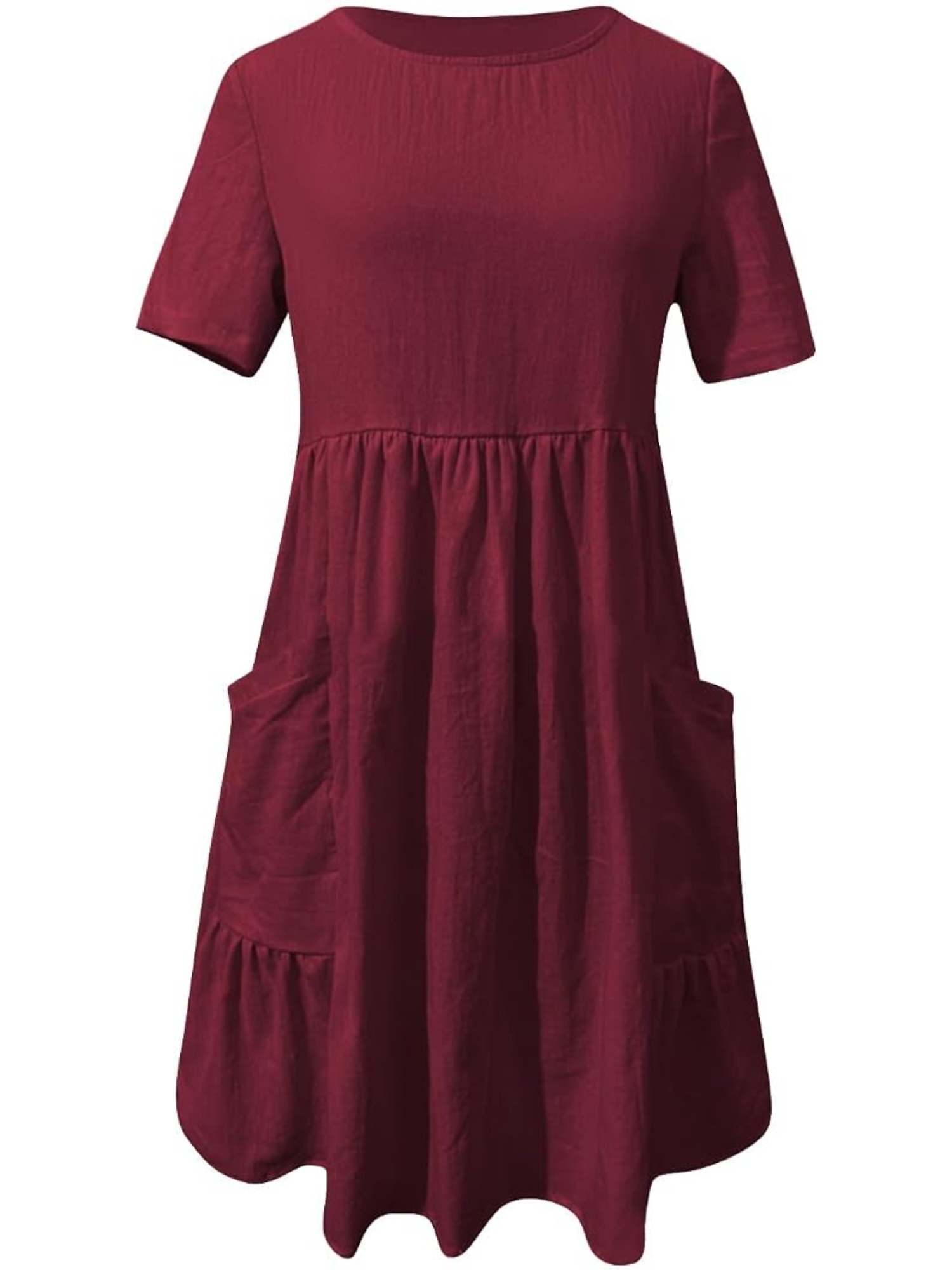 Red Midi A-Line Dress with Short Sleeves