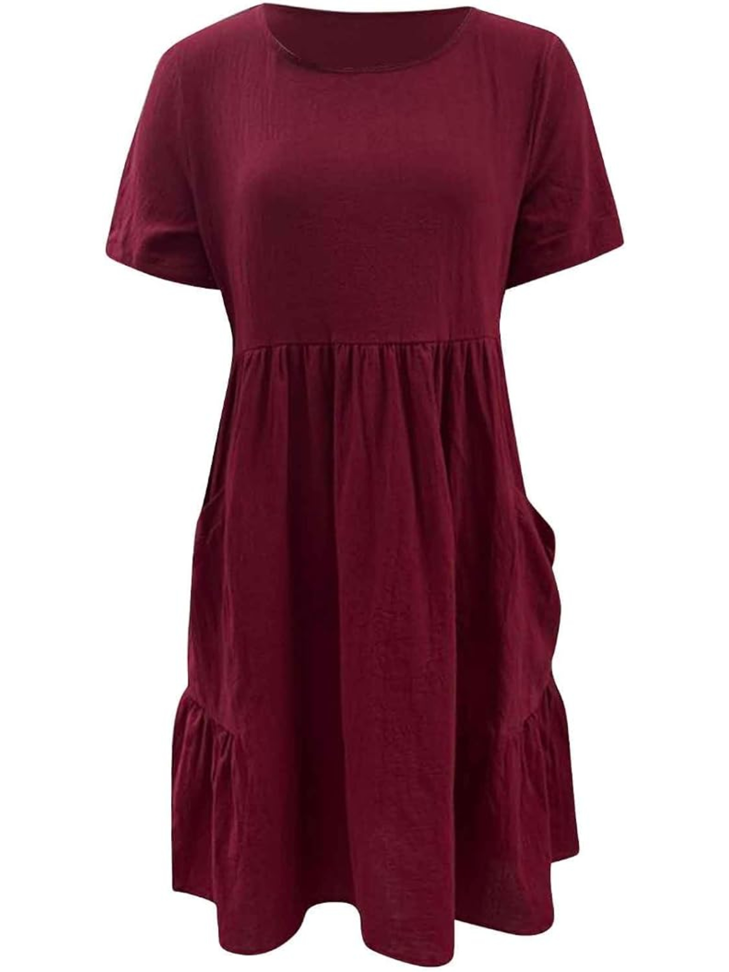 Red Midi A-Line Dress with Short Sleeves