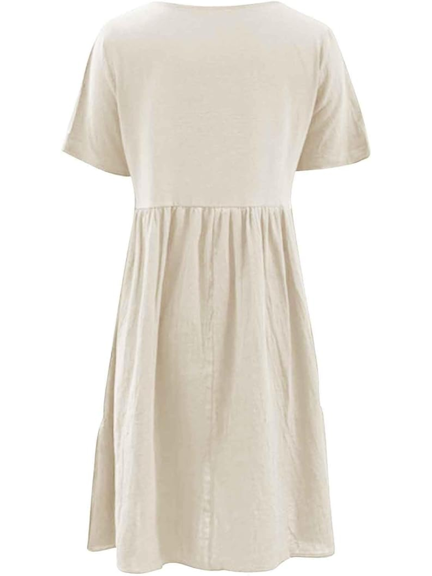 Beige Smock Midi Dress with Short Sleeves