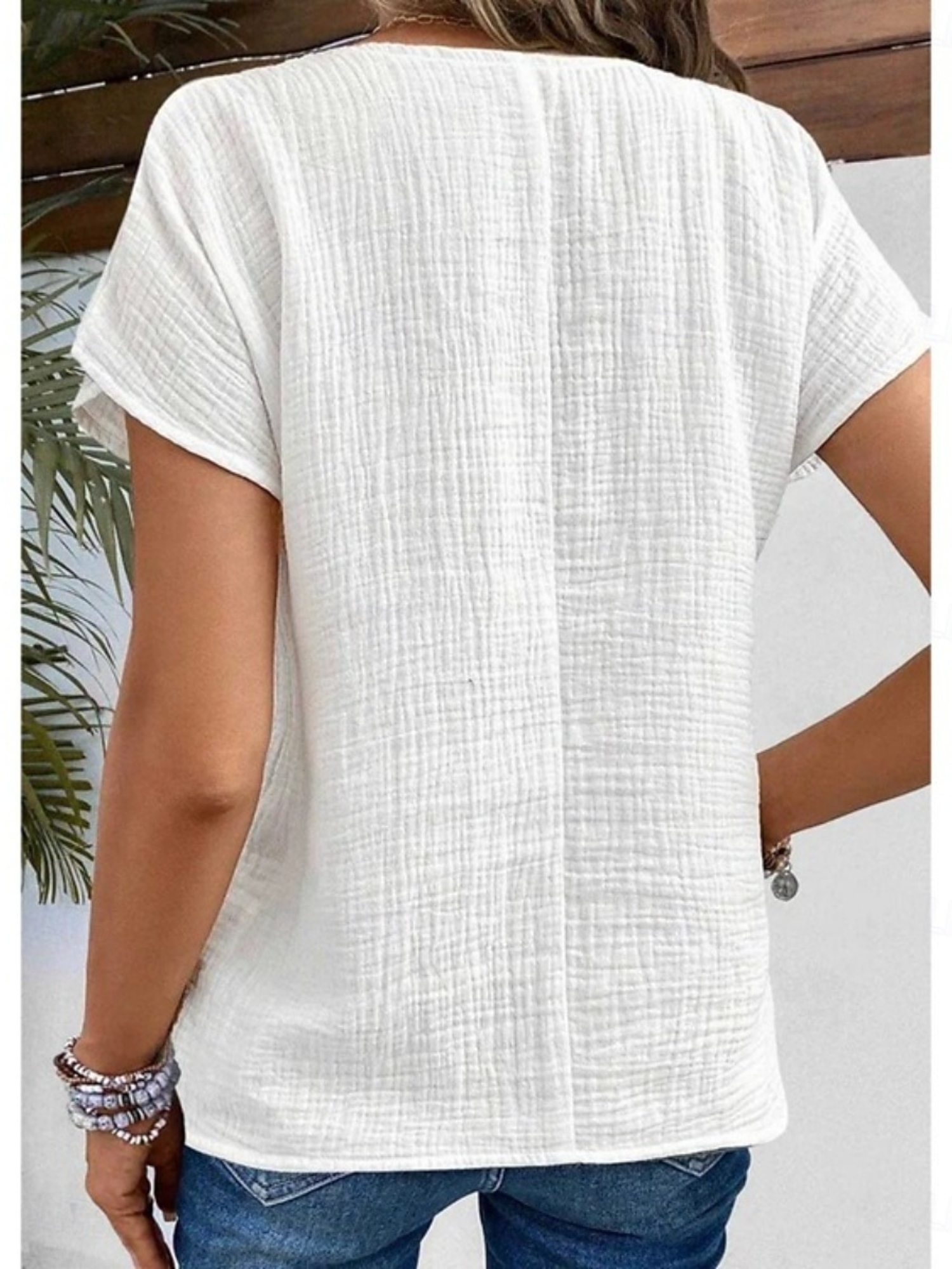 White Texture Short Sleeves Regular Shirt