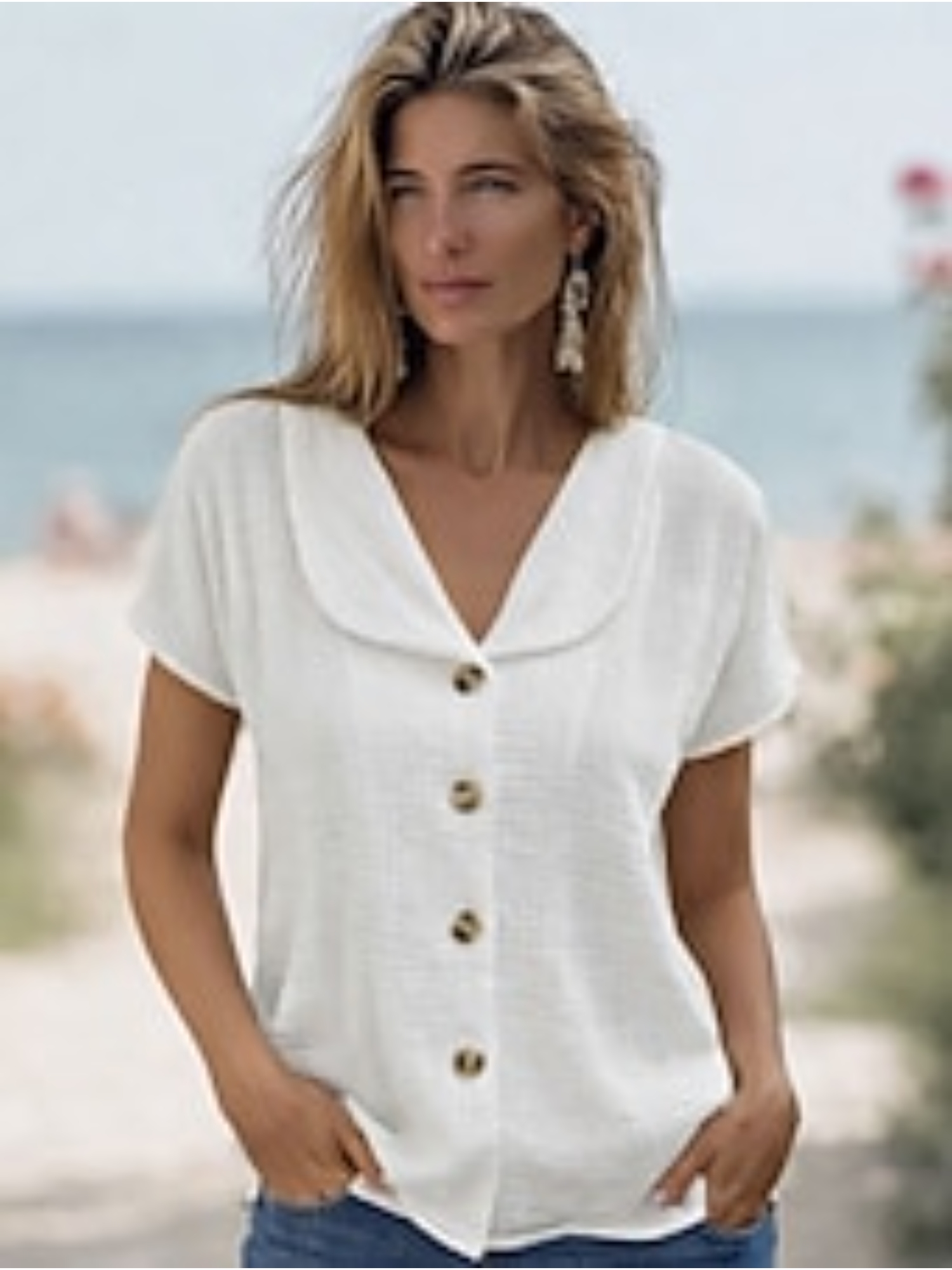 White Texture Short Sleeves Regular Shirt