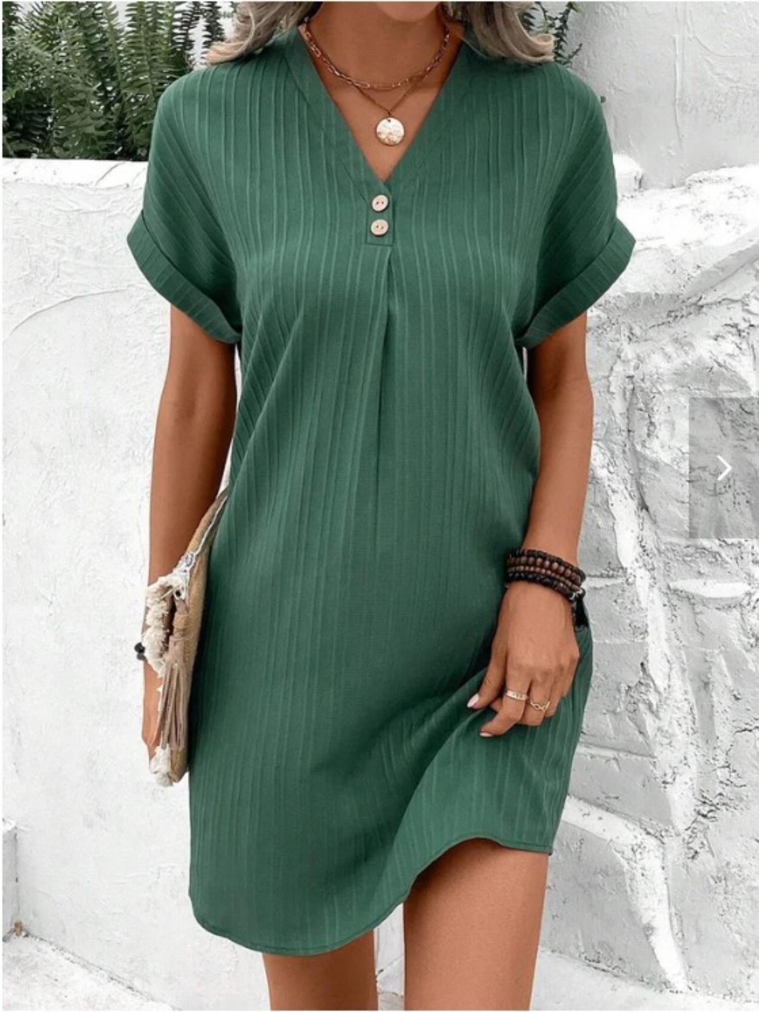 Green Self-Design Shift Mini Dress with Short Sleeves