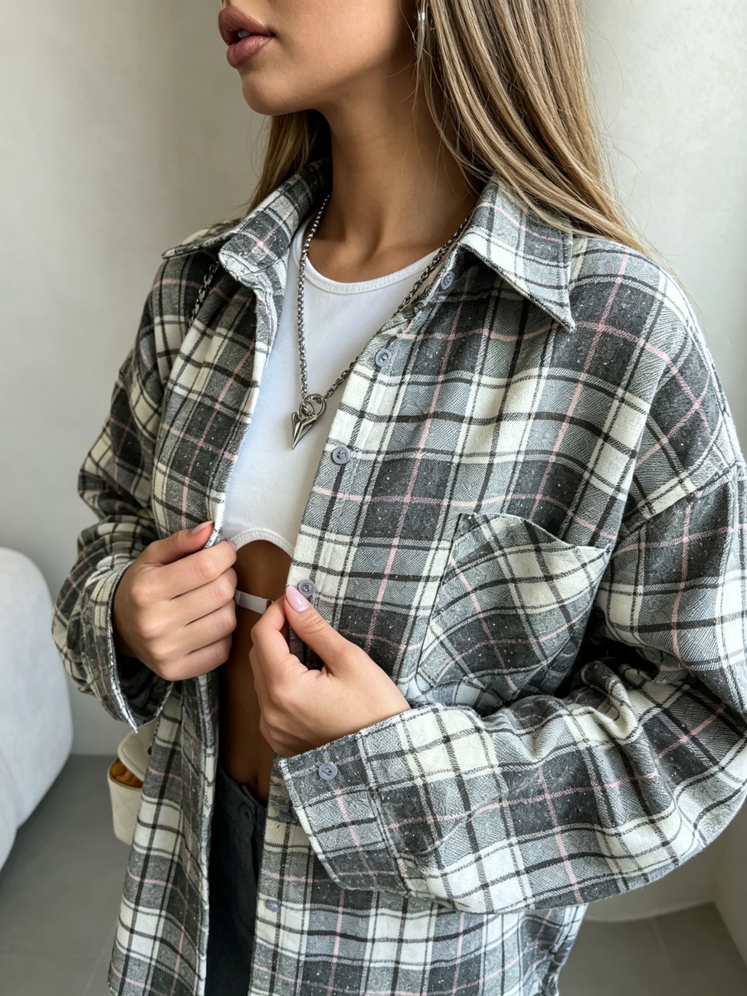 Grey Checked Long Sleeves Regular Shirt