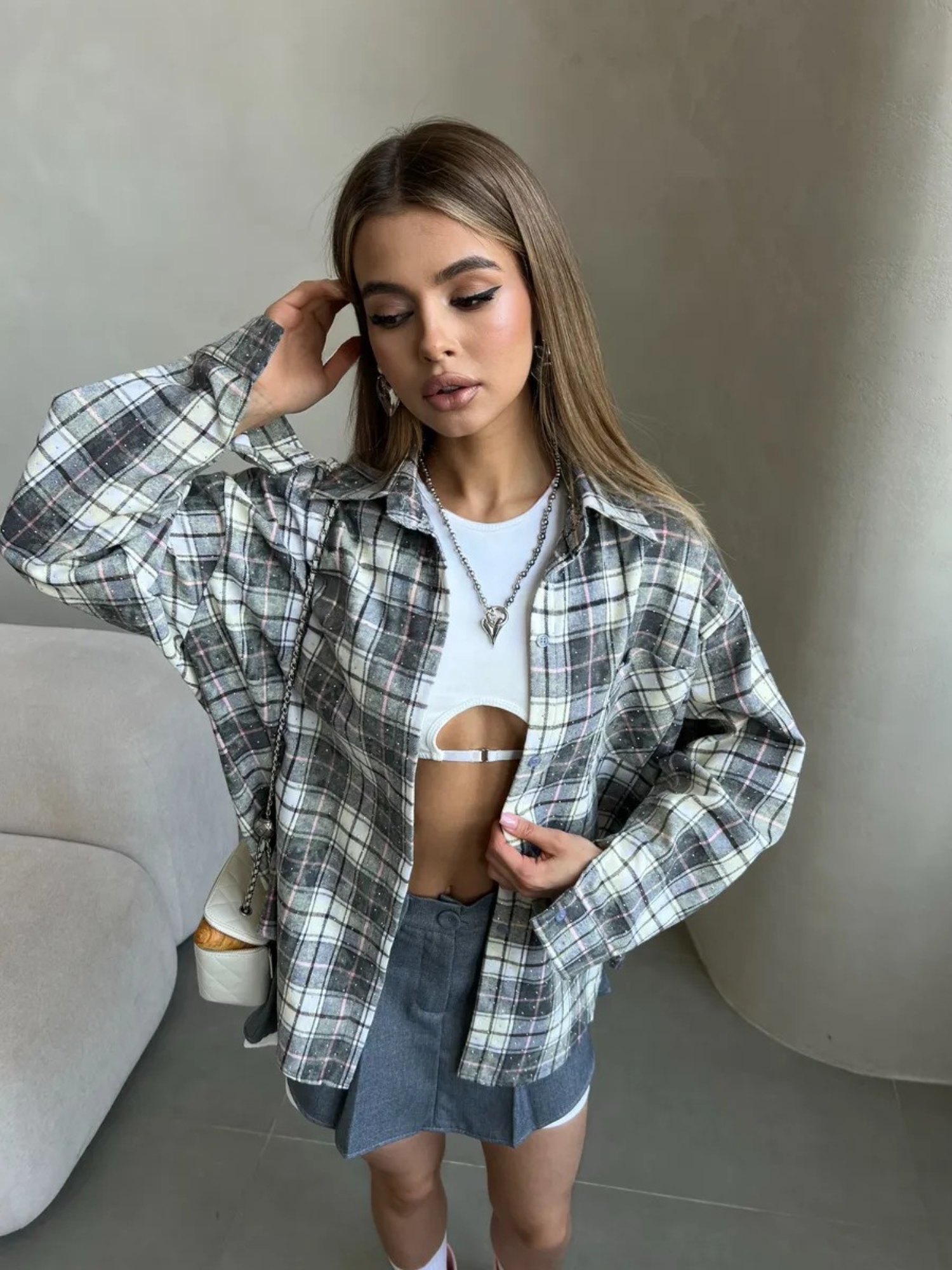 Grey Checked Long Sleeves Regular Shirt