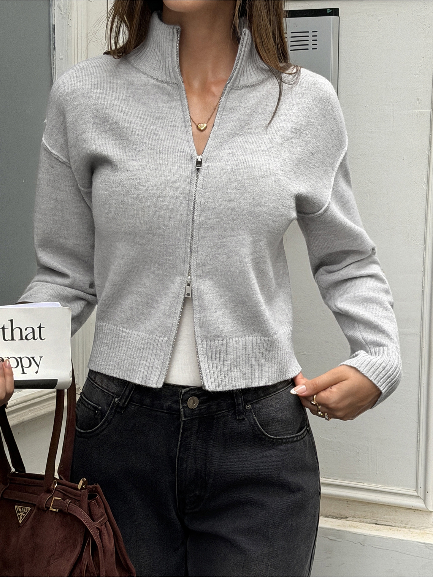 Grey Solid Regular Wool Jacket