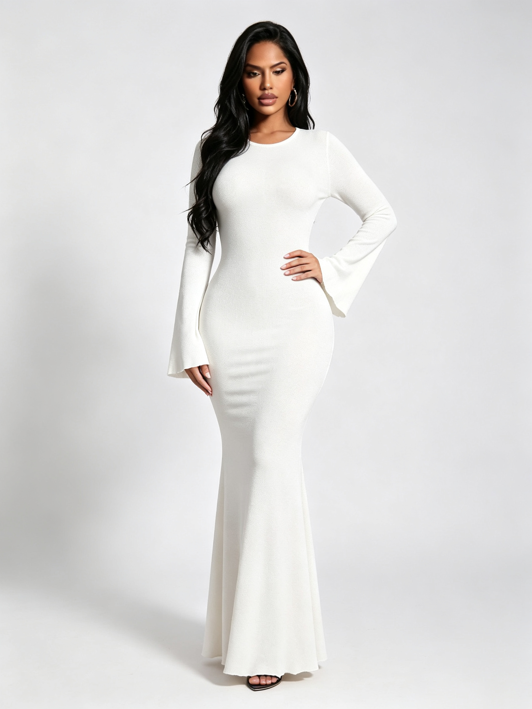 White Long Sleeve Bodycon Maxi Dress