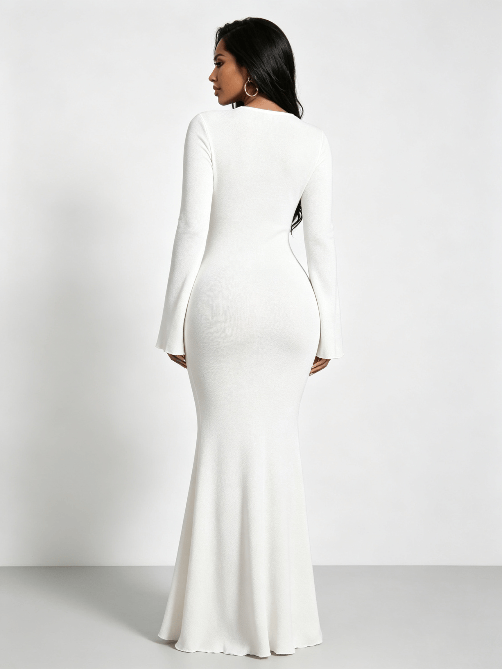 White Long Sleeve Bodycon Maxi Dress