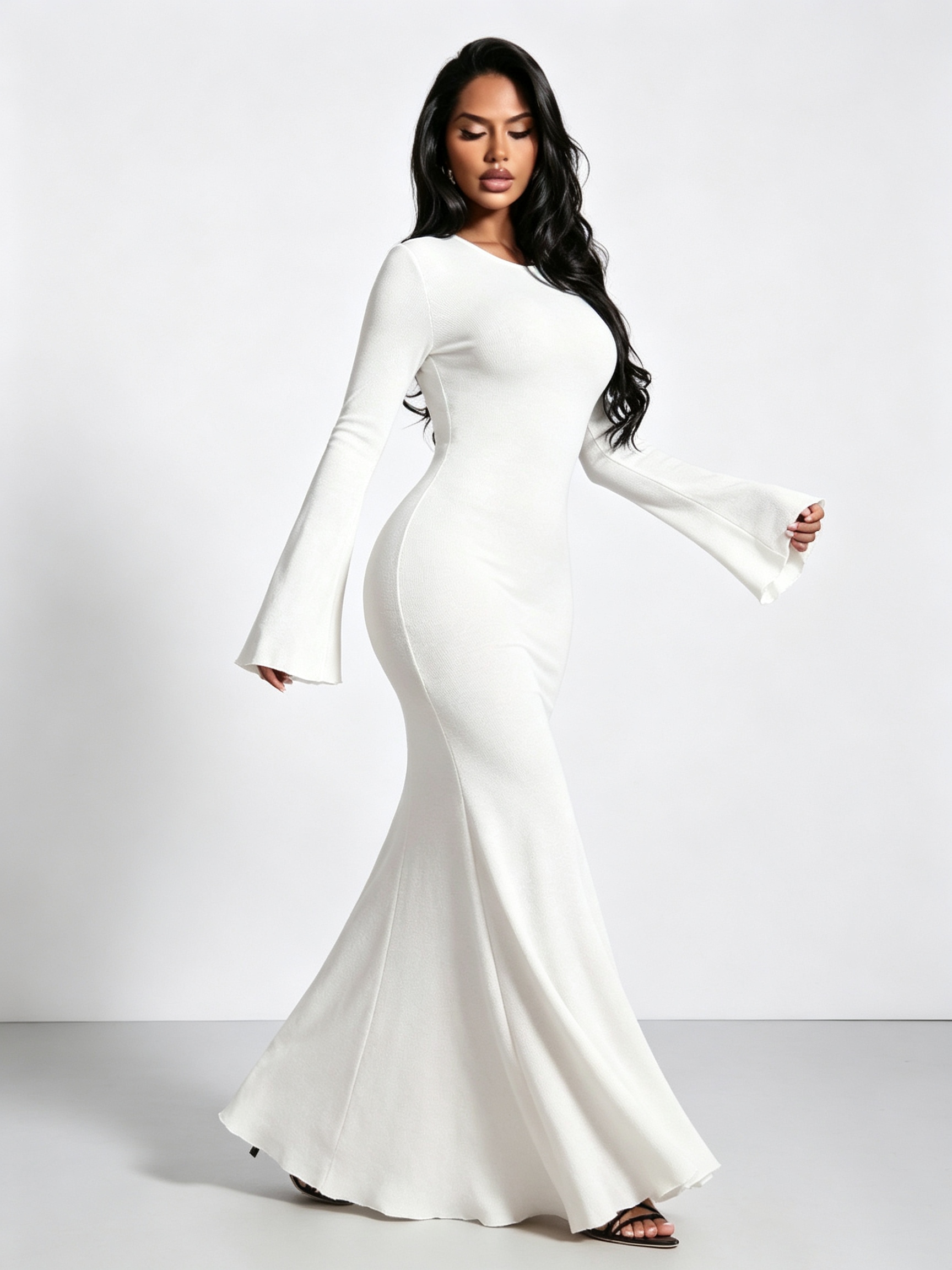 White Long Sleeve Bodycon Maxi Dress