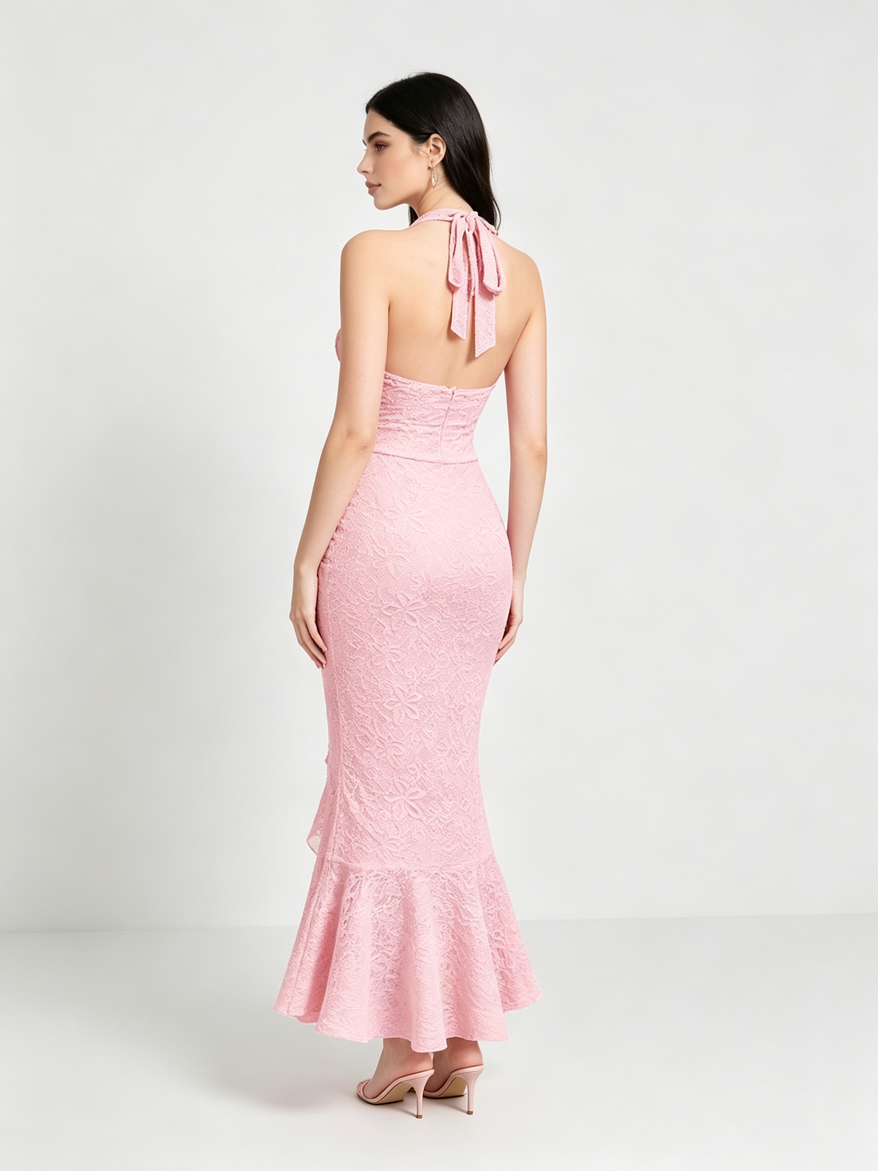 Pink Textured Halter Bodycon Dress