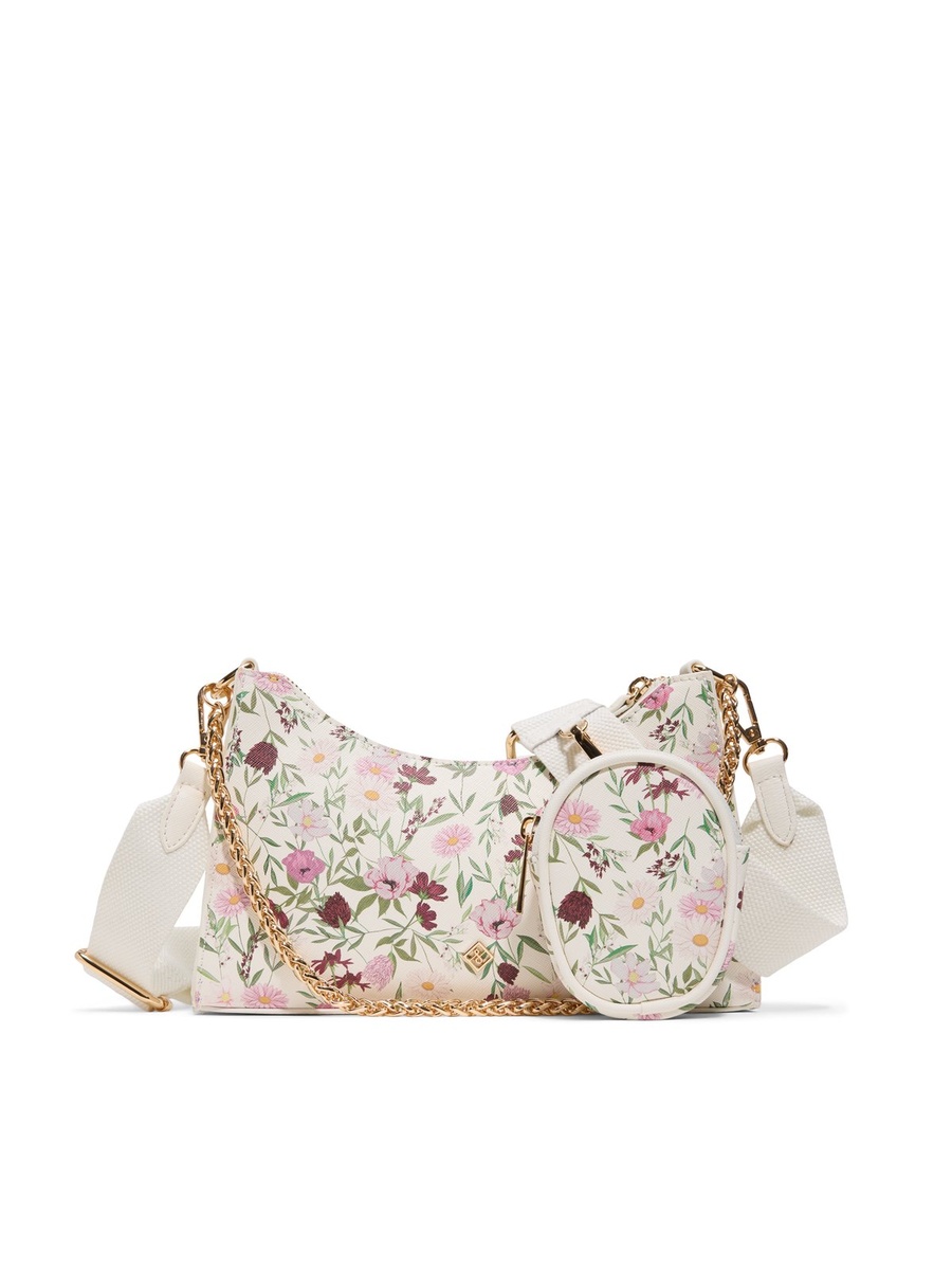 Floral Crossbody Bag with Chain and Pouch