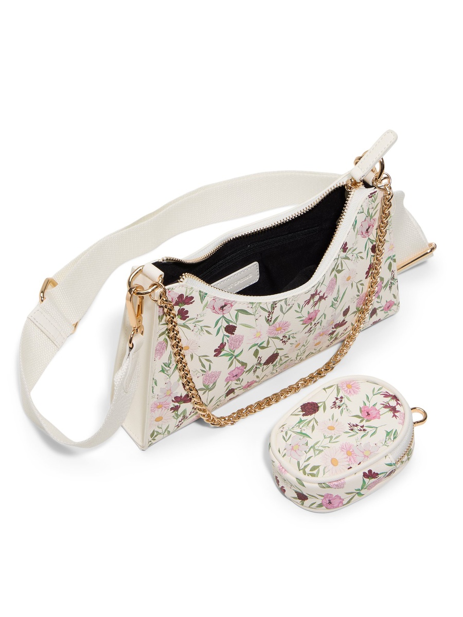Floral Crossbody Bag with Chain and Pouch