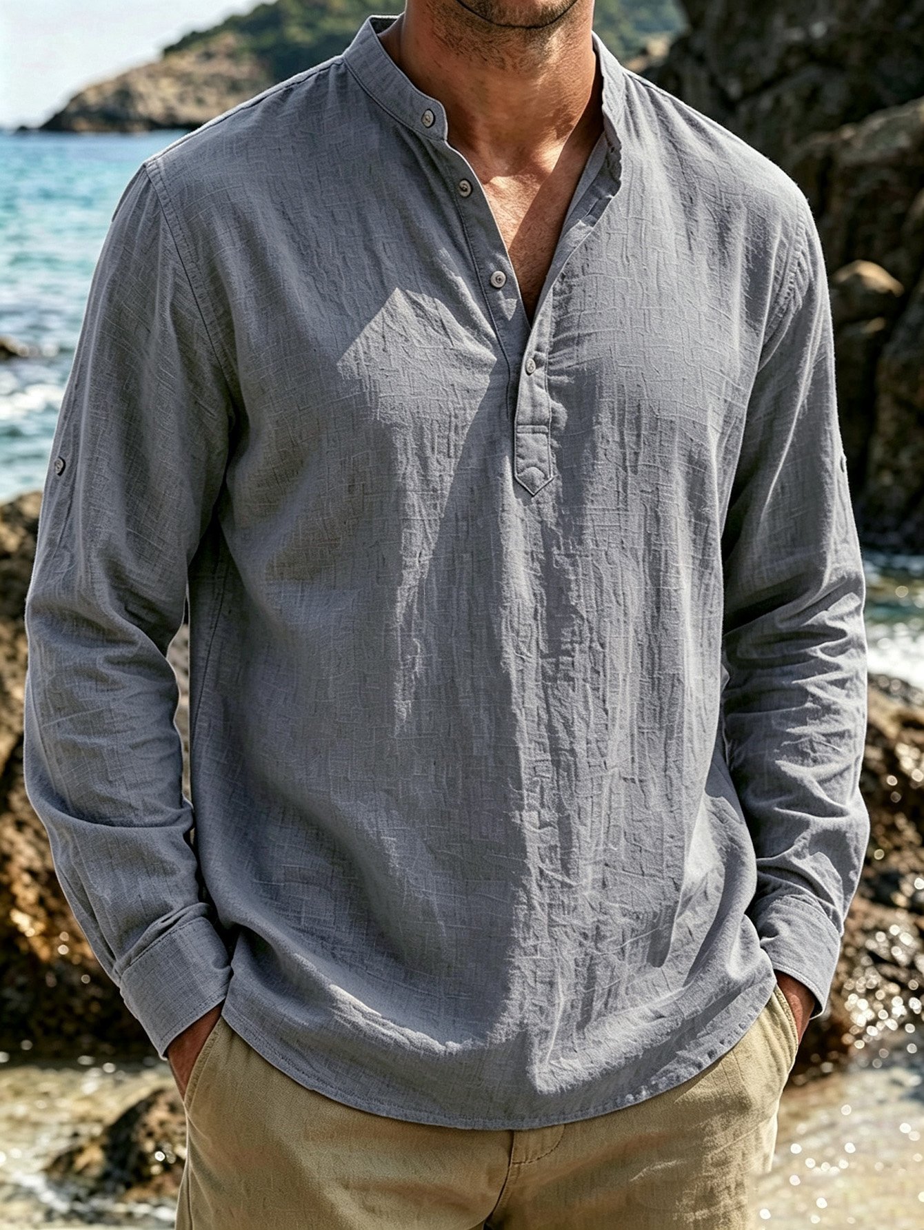 Grey Texture Long Sleeves Regular Shirt