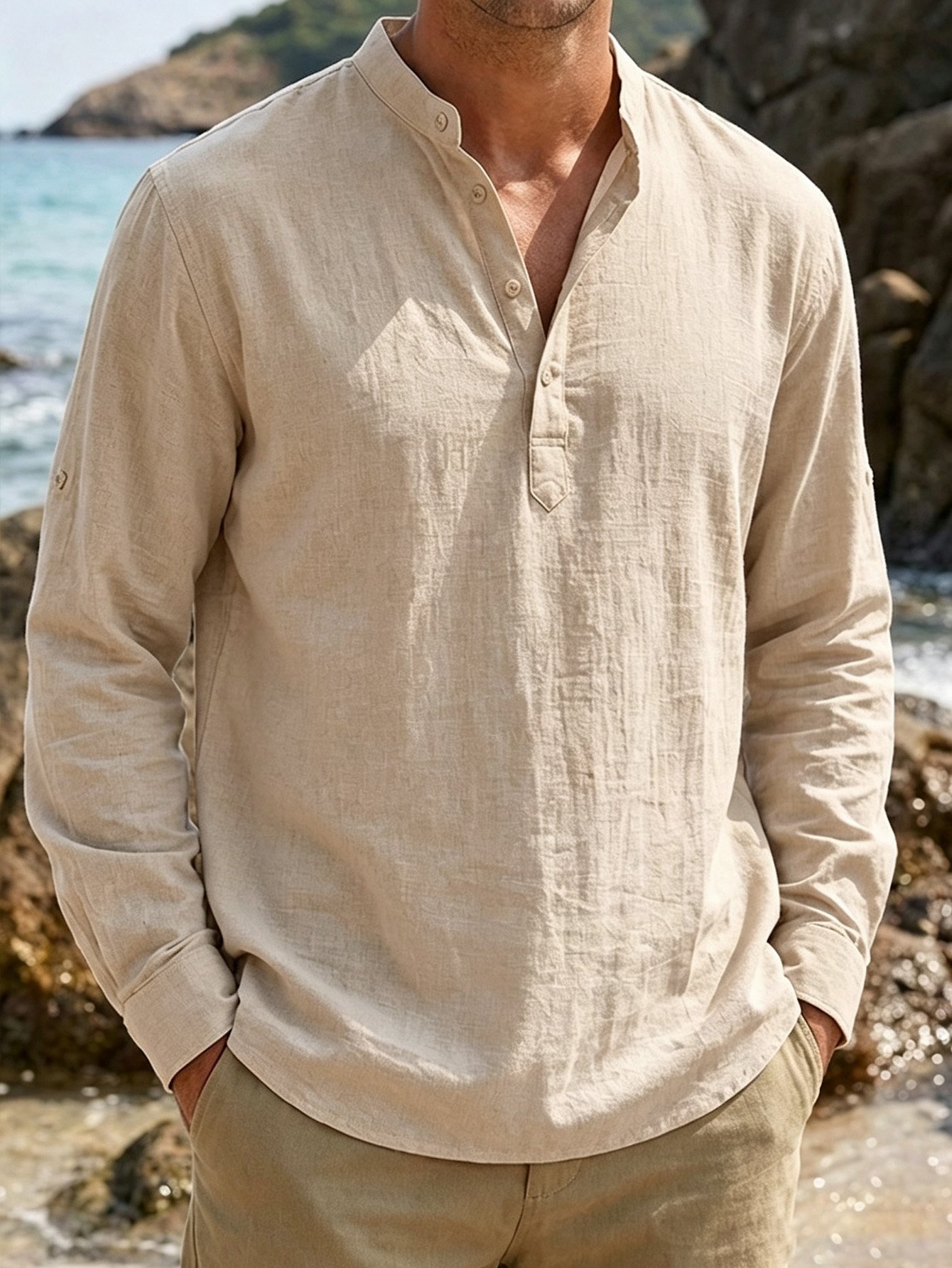 Beige Solid Relaxed Shirt