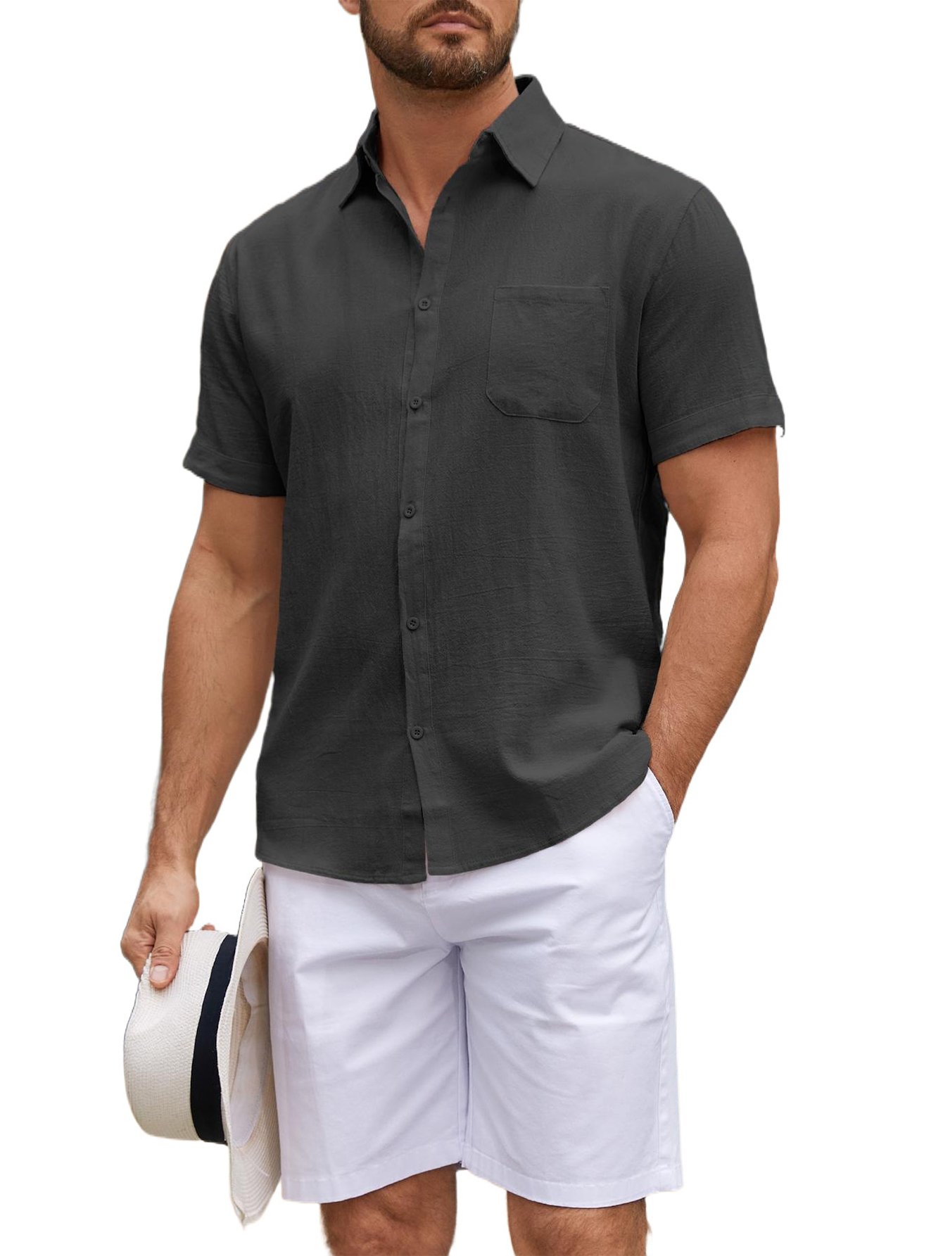 Men's Casual Linen Like Short Sleeve Lapel Shirts