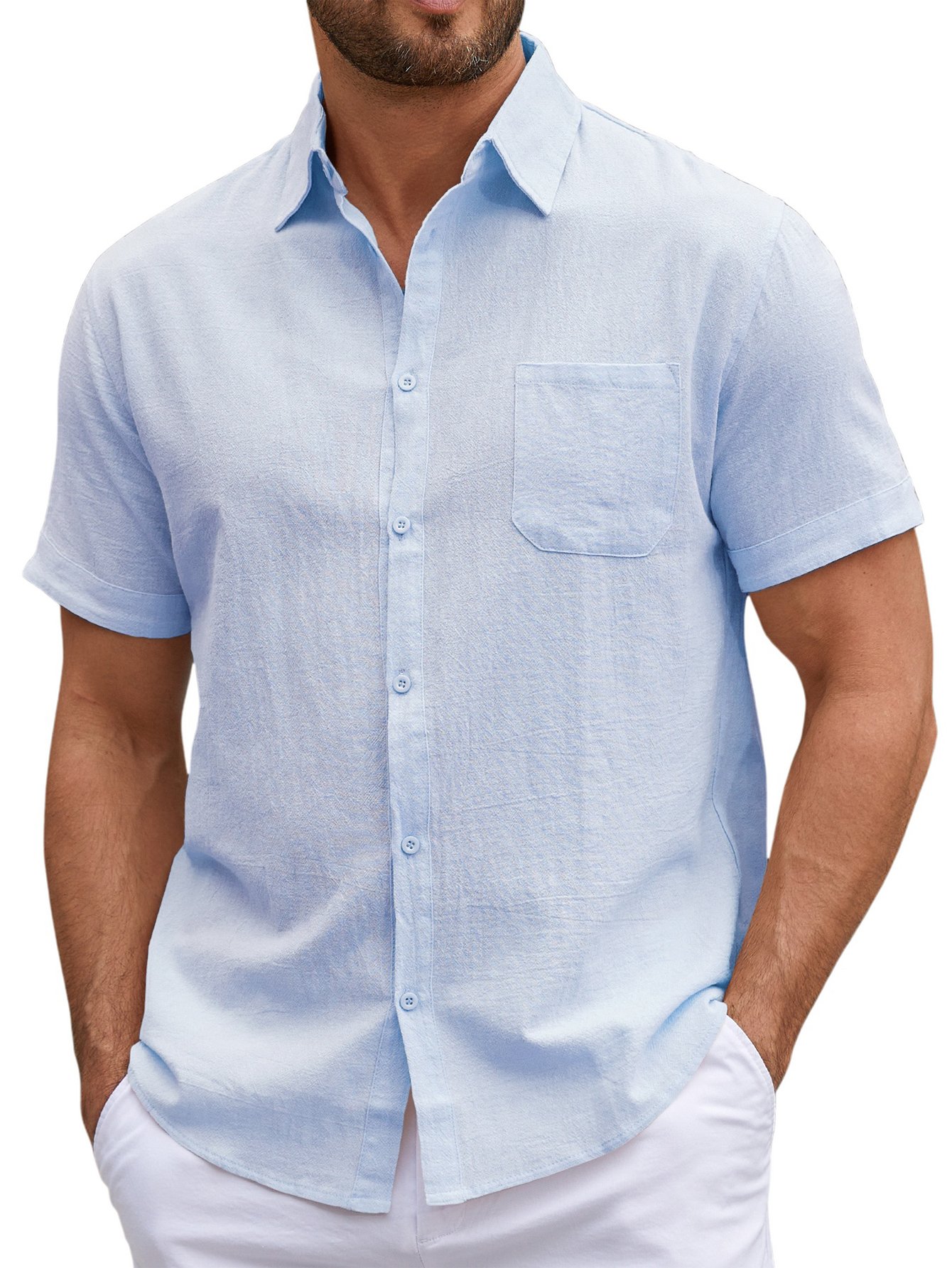 Blue Solid Short Sleeves Regular Shirt