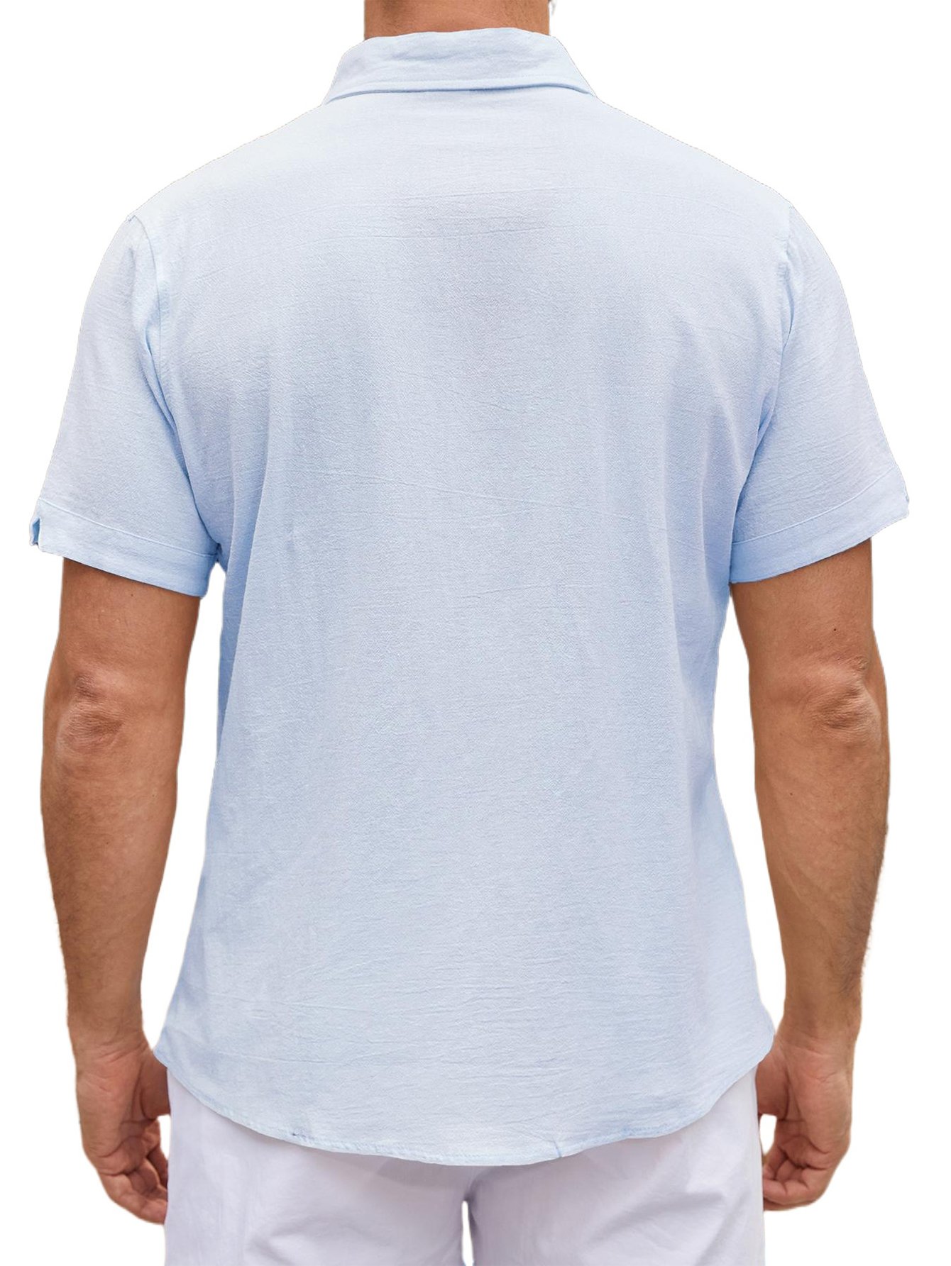 Blue Solid Short Sleeves Regular Shirt