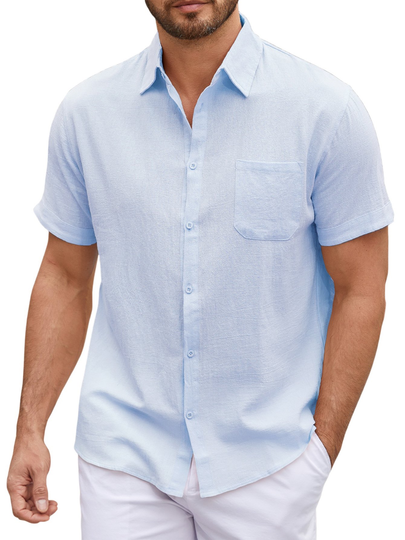 Blue Solid Short Sleeves Regular Shirt