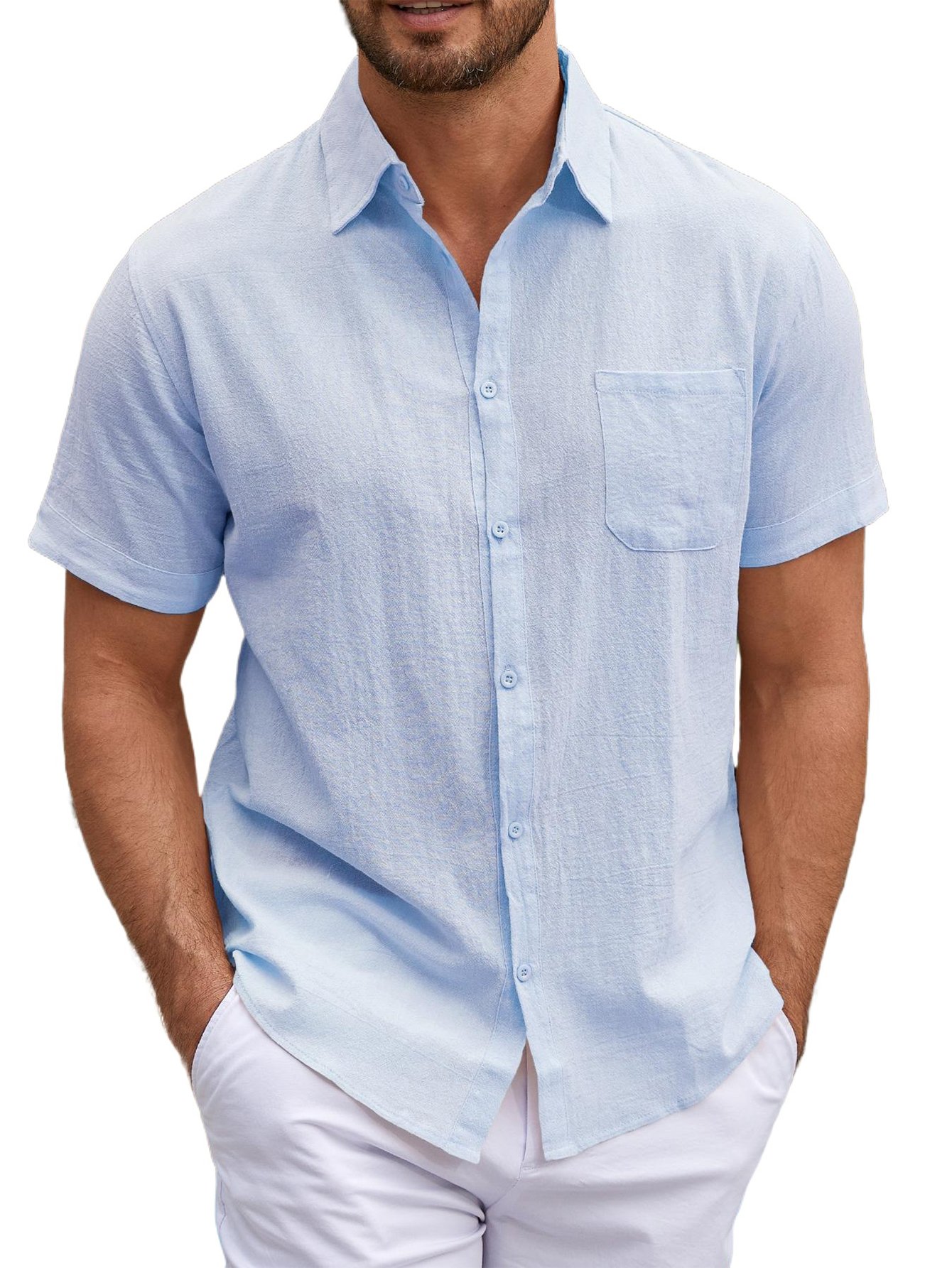 Blue Solid Short Sleeves Regular Shirt