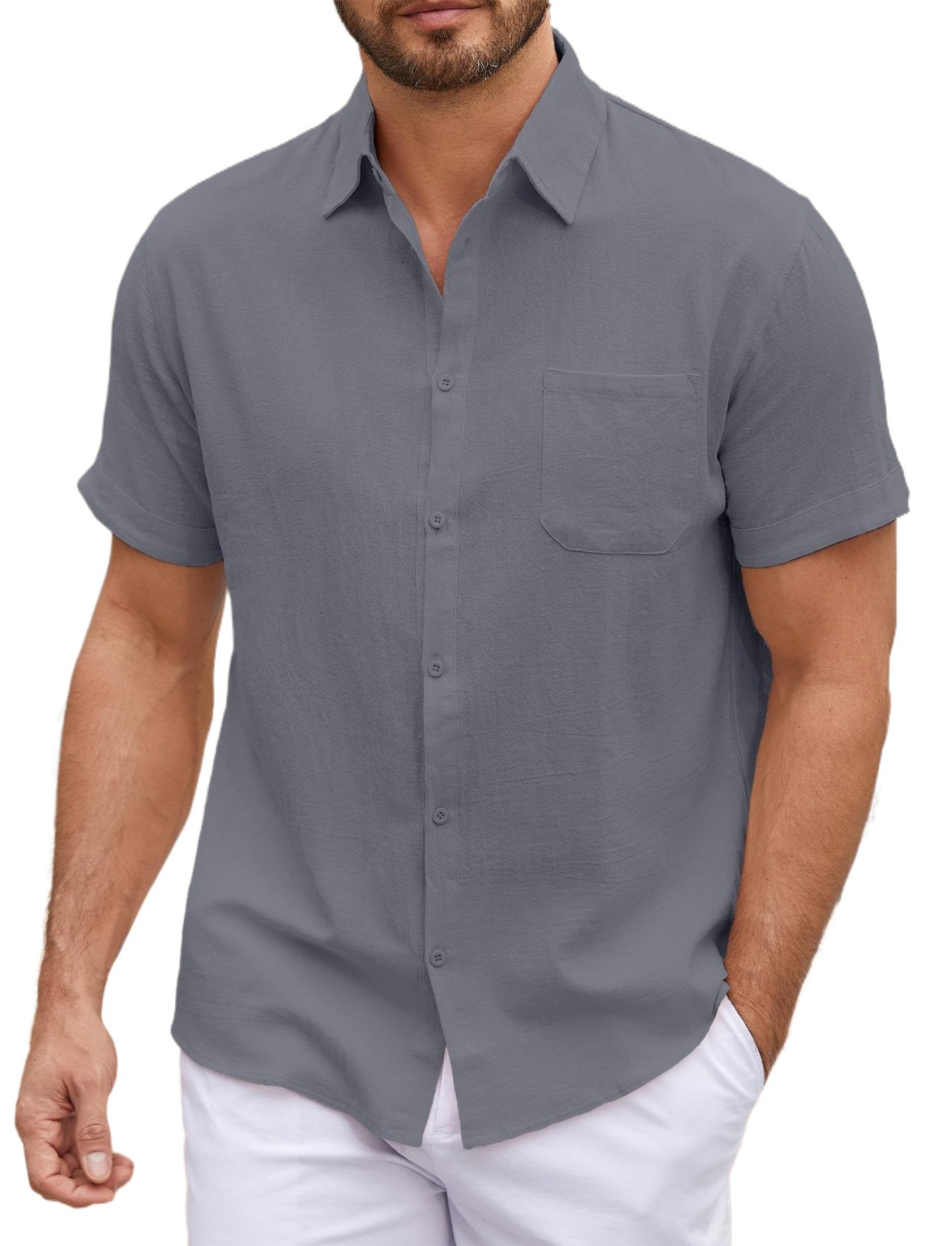 Grey Solid Short Sleeves Regular Shirt