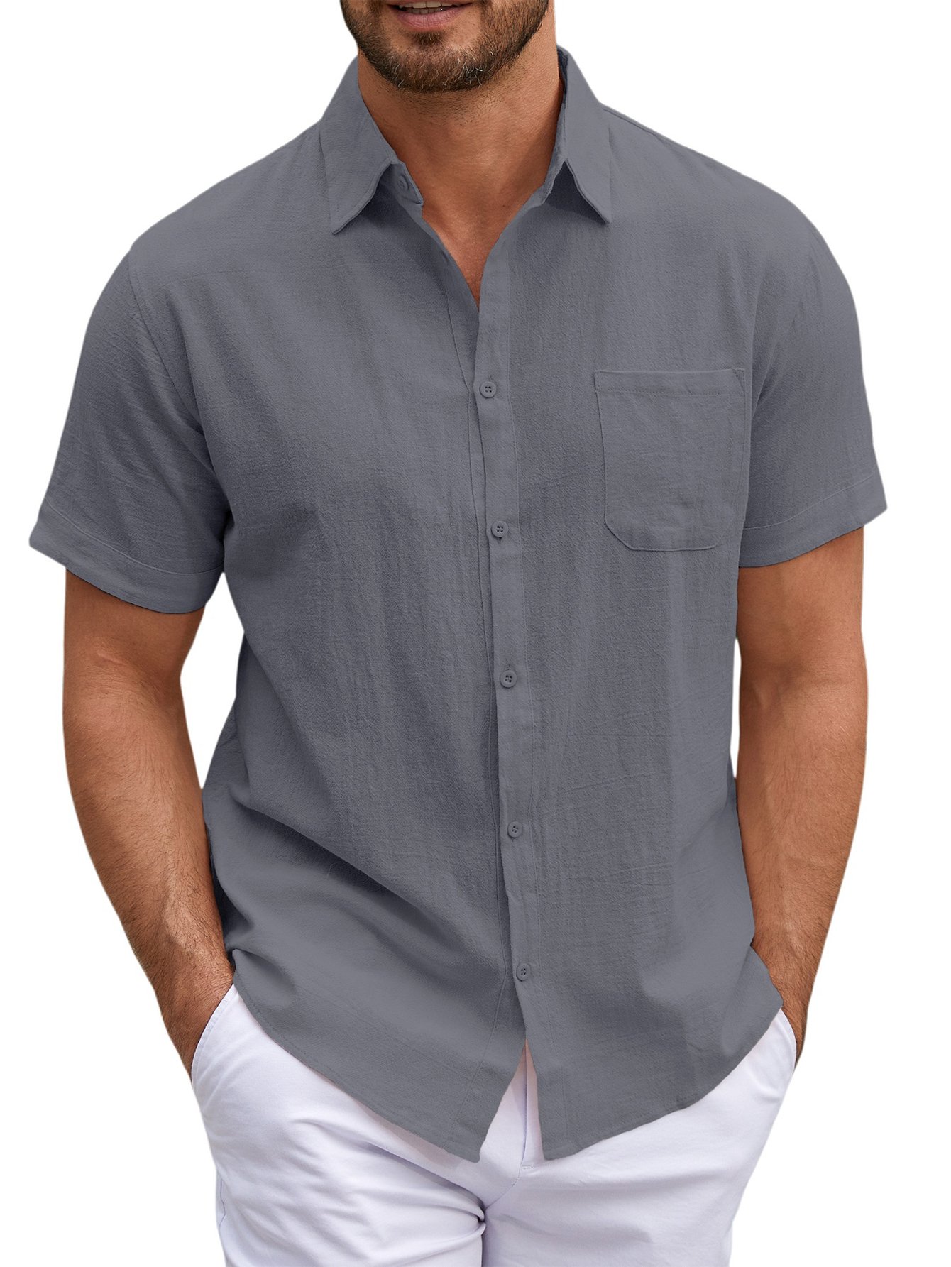 Grey Solid Short Sleeves Regular Shirt