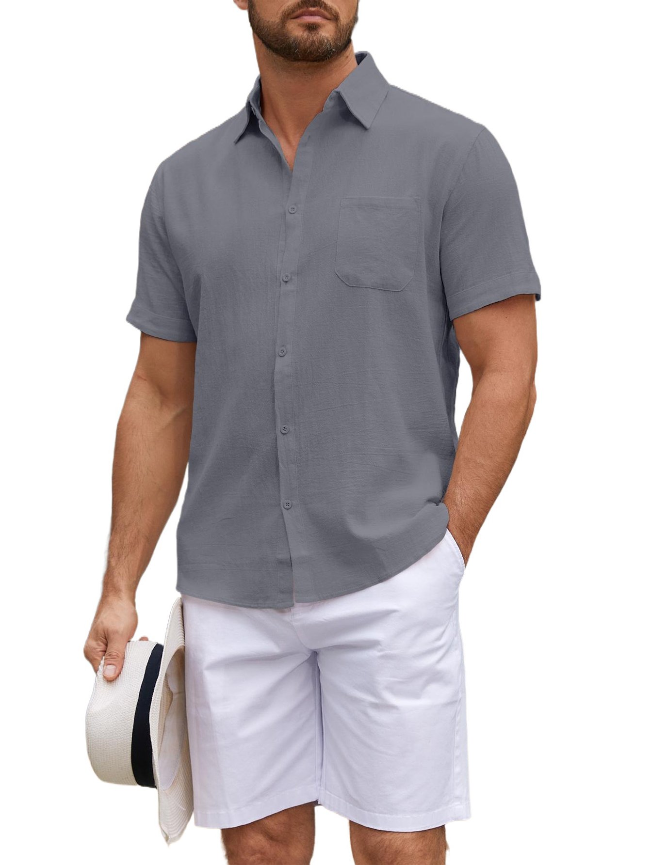 Grey Solid Short Sleeves Regular Shirt