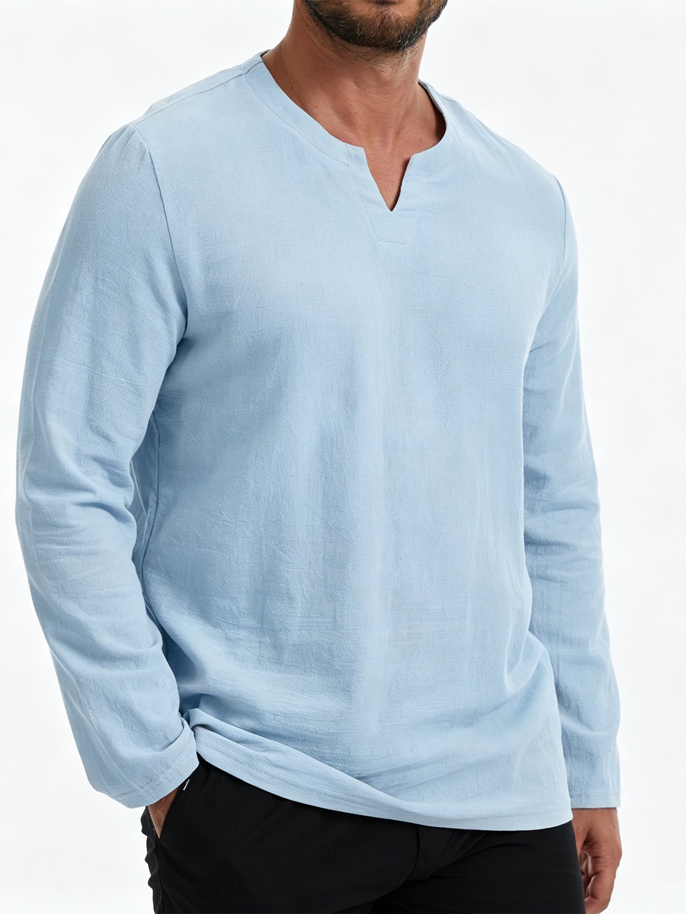 Blue Solid V Neck Regular T-Shirt