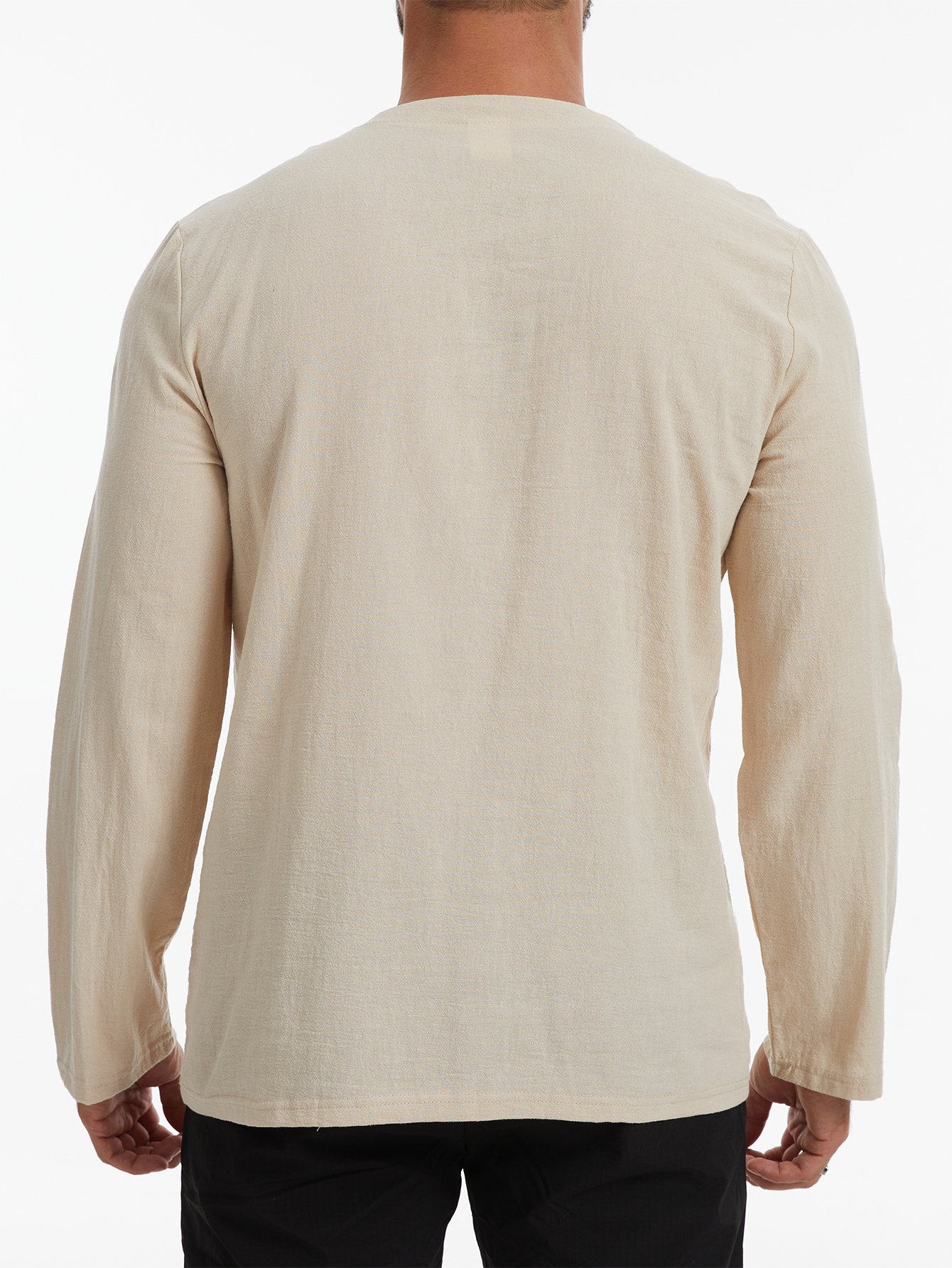 Beige Solid Henley Neck Regular T-Shirt
