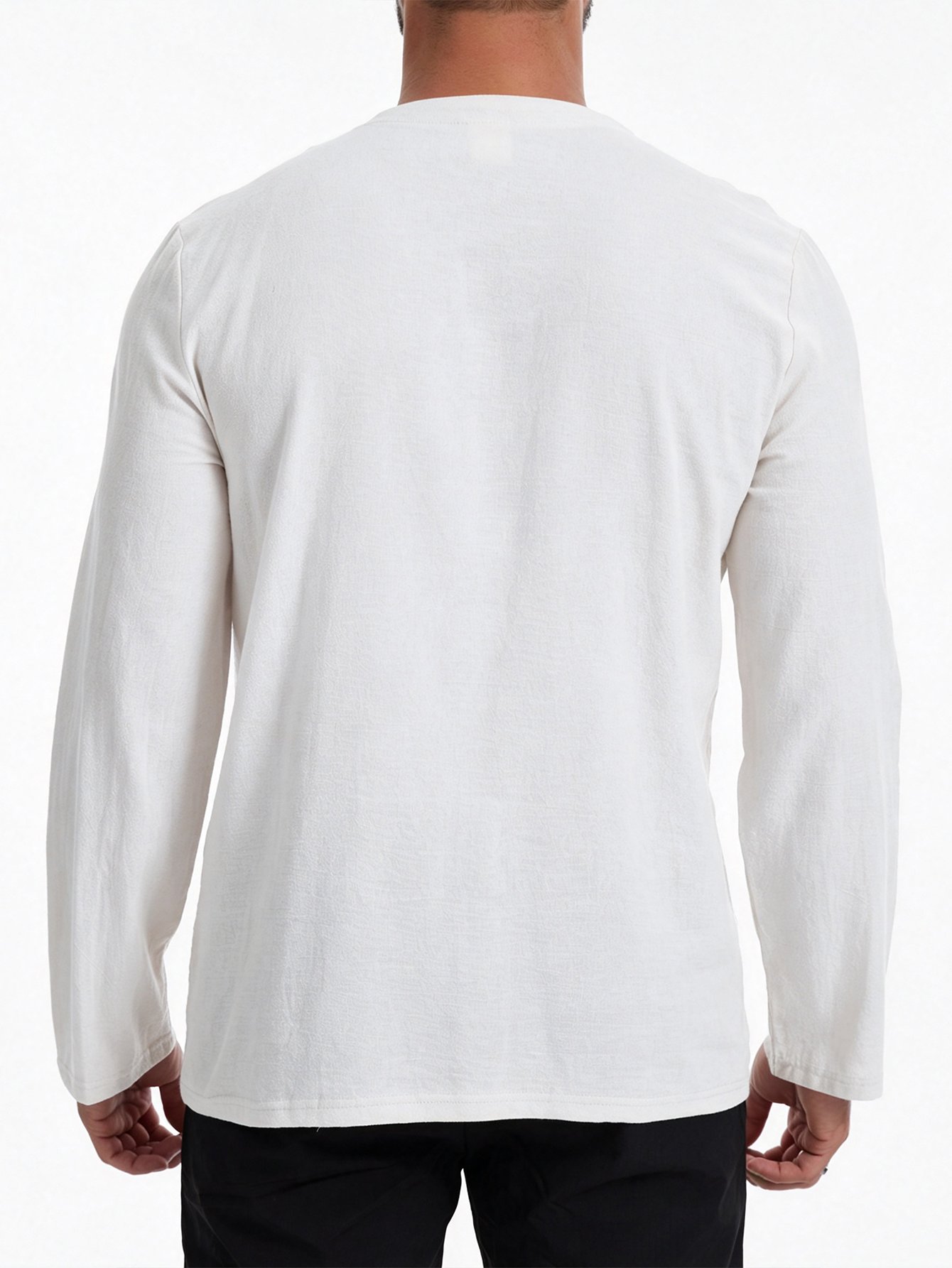 White Solid Henley Neck Regular T-Shirt