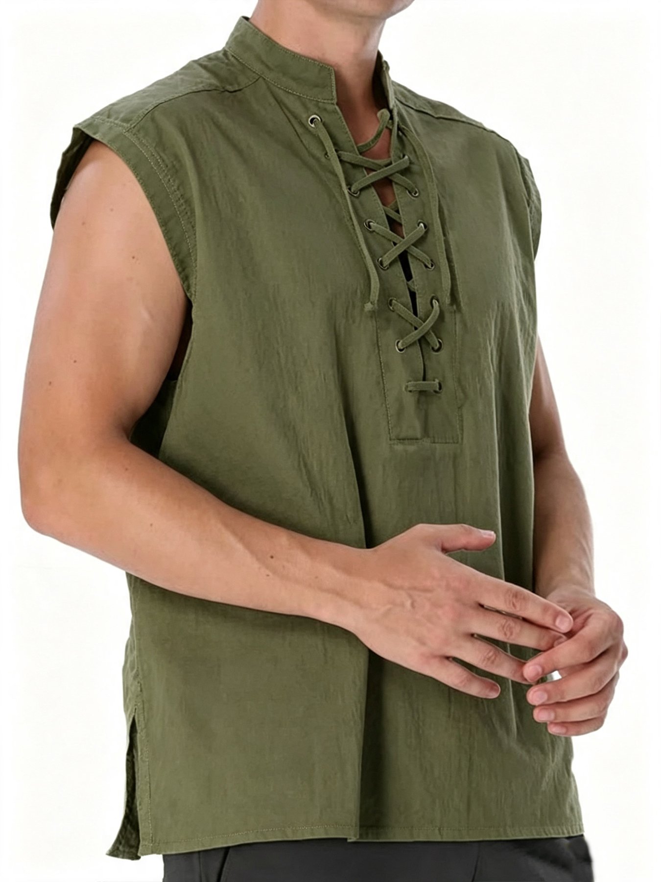 Green Solid Sleeveless Regular Shirt